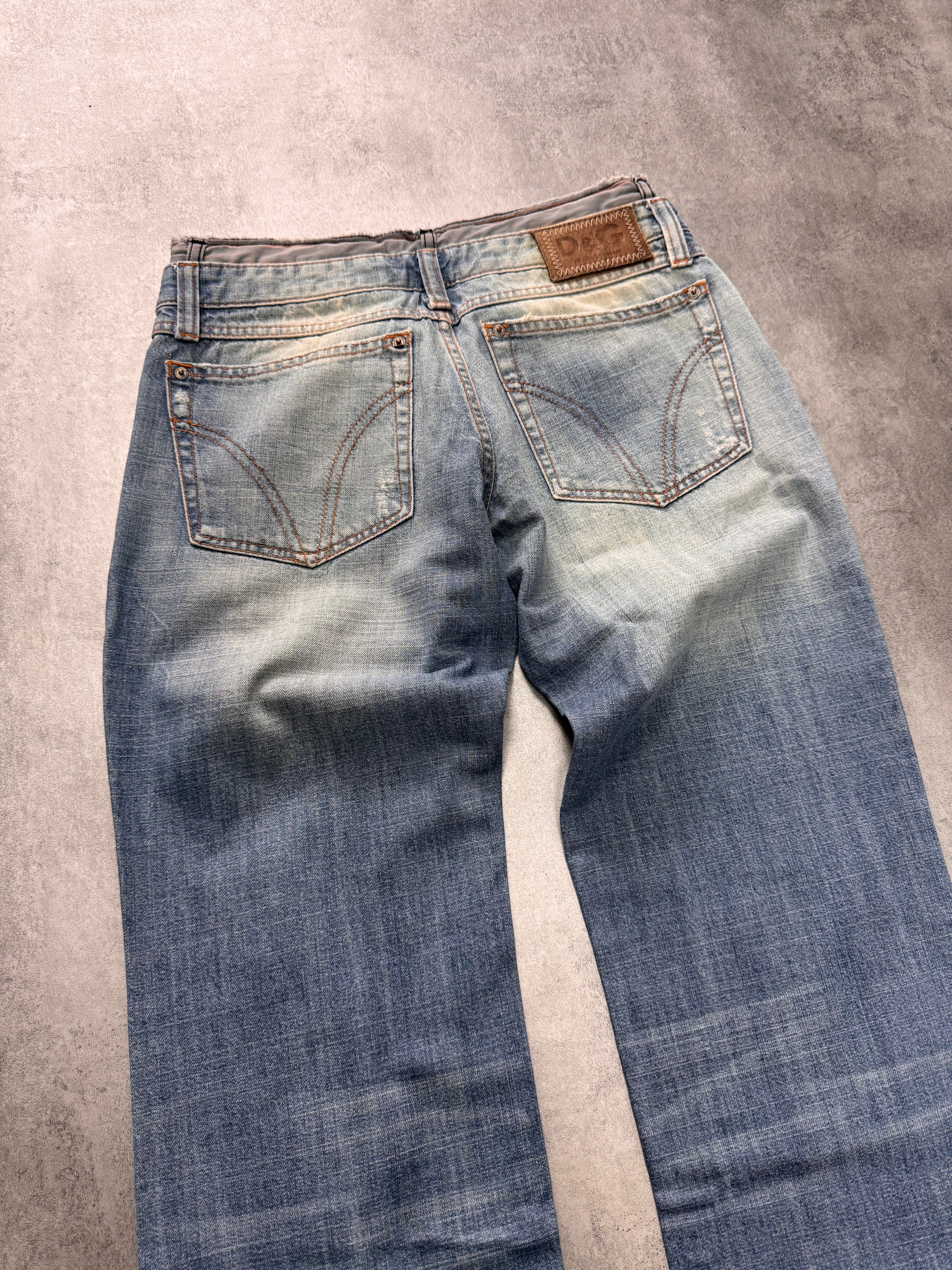 SS2005 Dolce & Gabbana Sun Faded Double Waist Denim Jeans