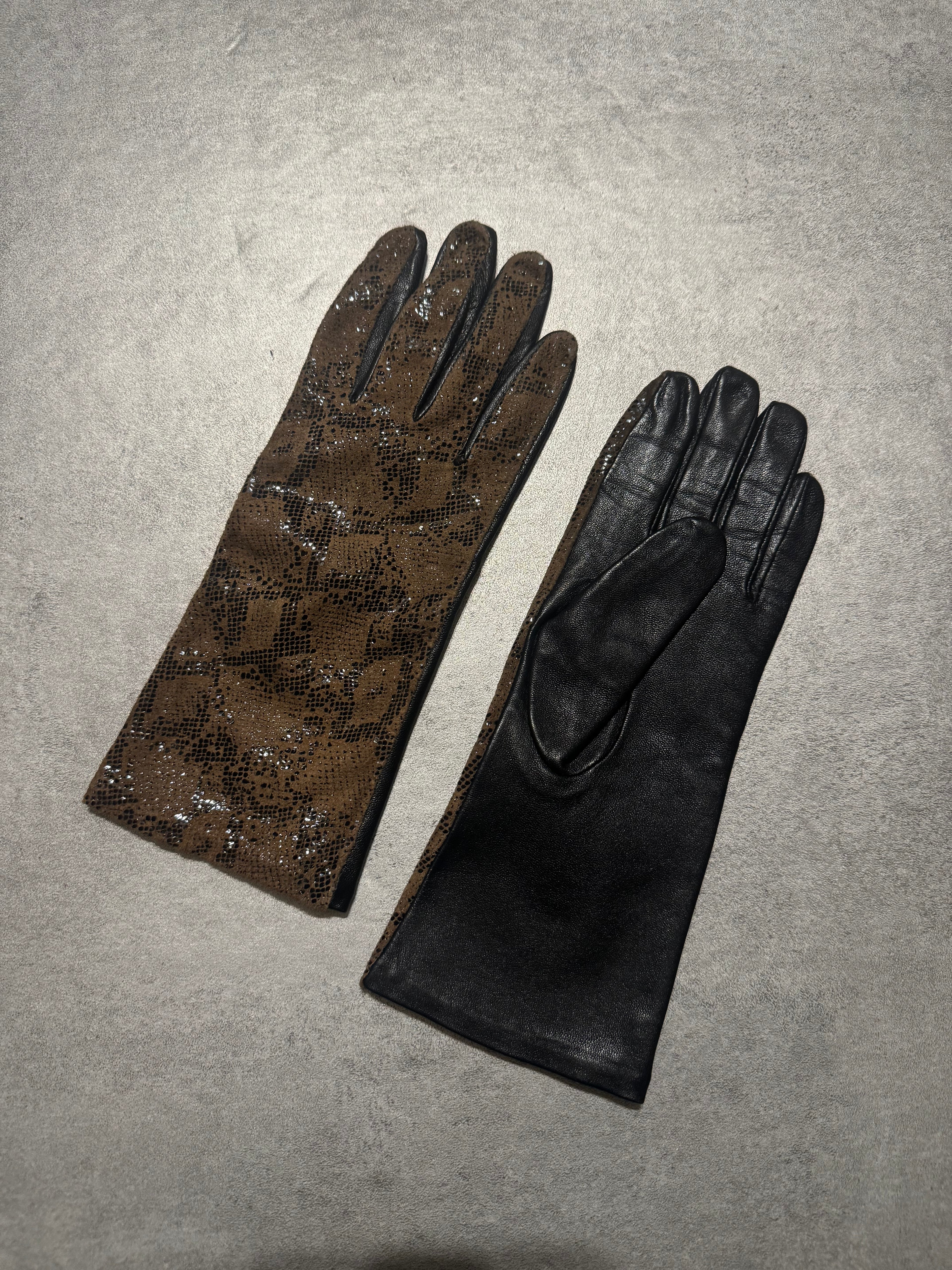 Brown Python Effect Black & Brown Gloves (OS) - 3