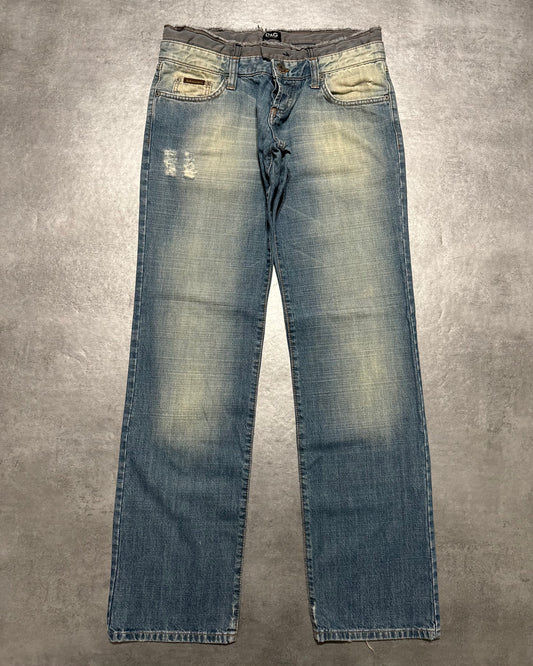 SS2005 Dolce & Gabbana Faded Double-Waisted Denim Jeans (M) - 1