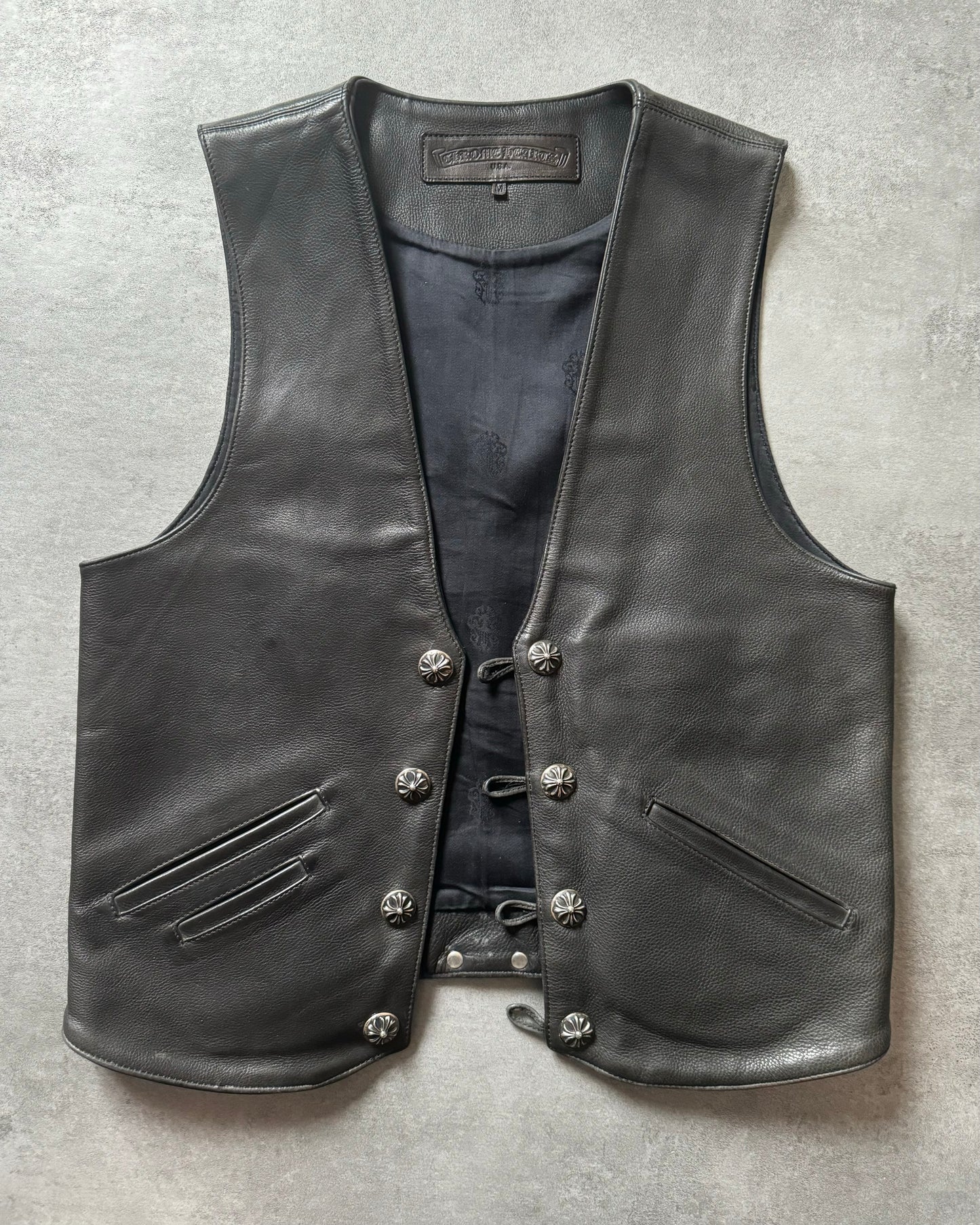 2000s Chrome Hearts Black Leather Sleeveless Biker Jacket (S) - 8