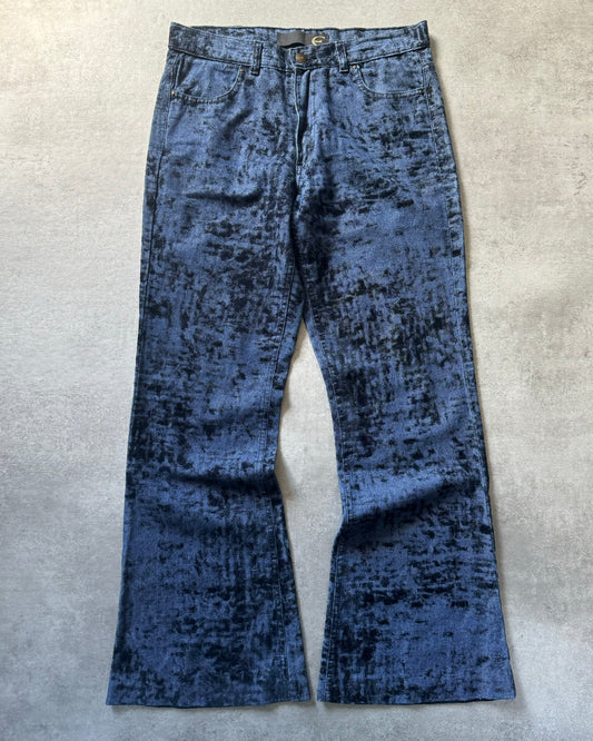 SS2006 Cavalli Blue Flared Citizen Black Relief Pants (S) - 1