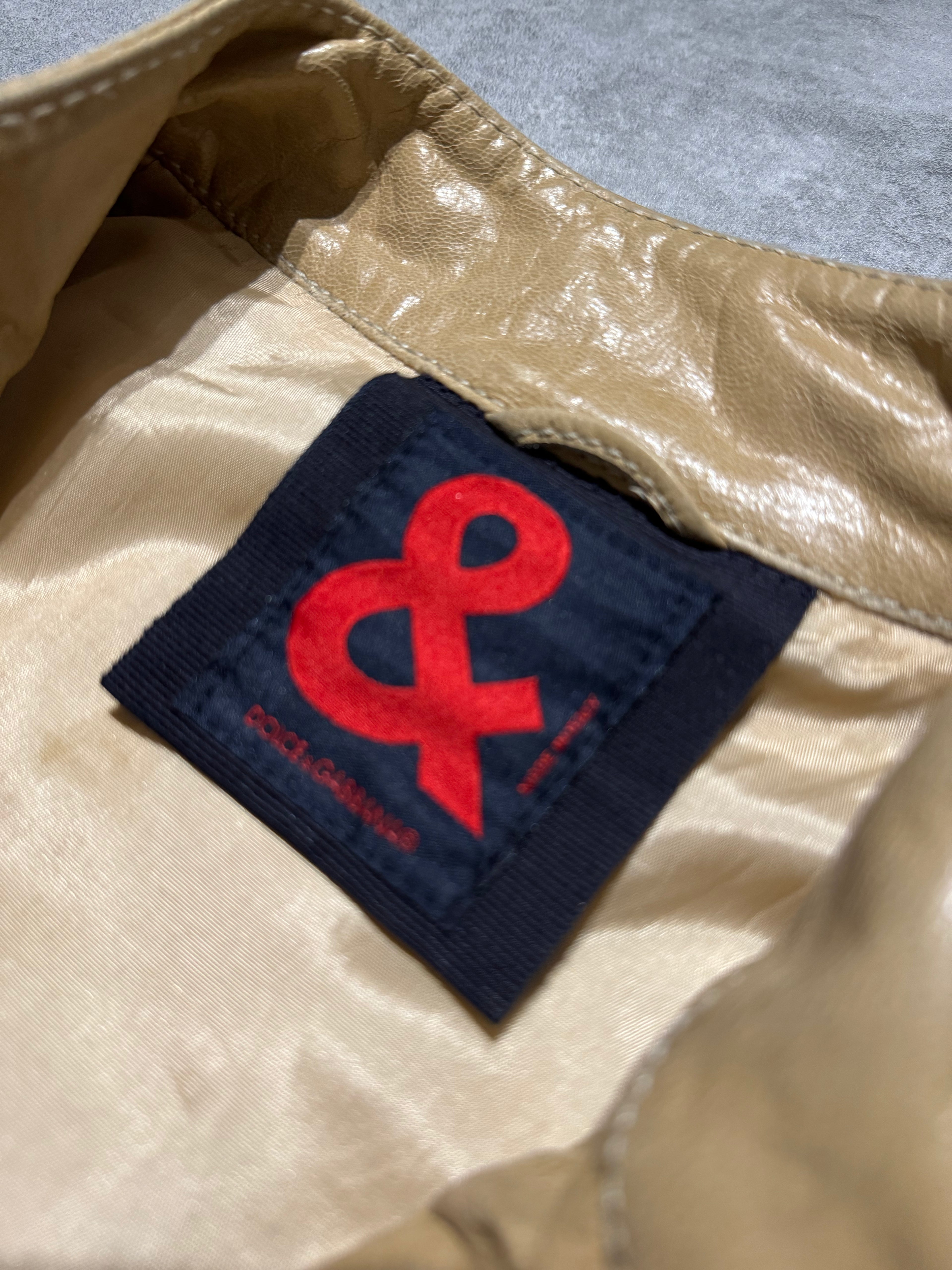 2000s Dolce & Gabbana Stripes Beige Leather Biker Racer Jacket (M) - 6