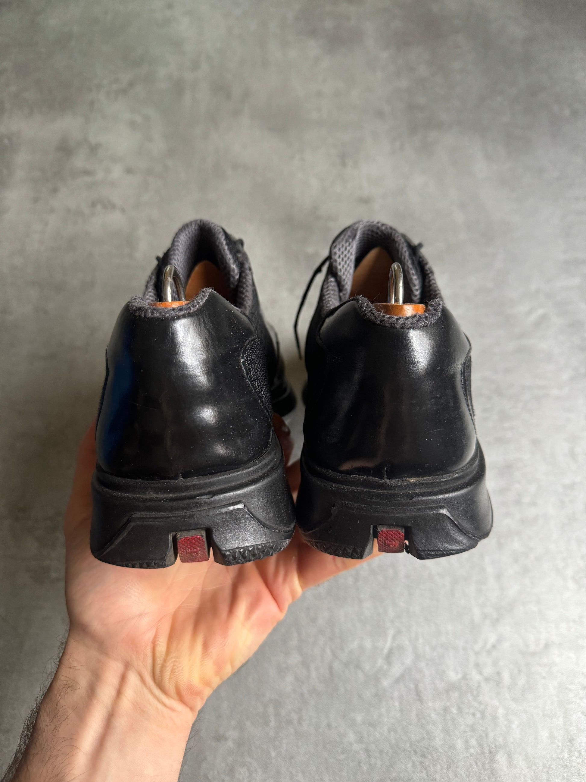 AW2000 Prada Cozy Black Mesh Leather Derby Shoes (40) - 6