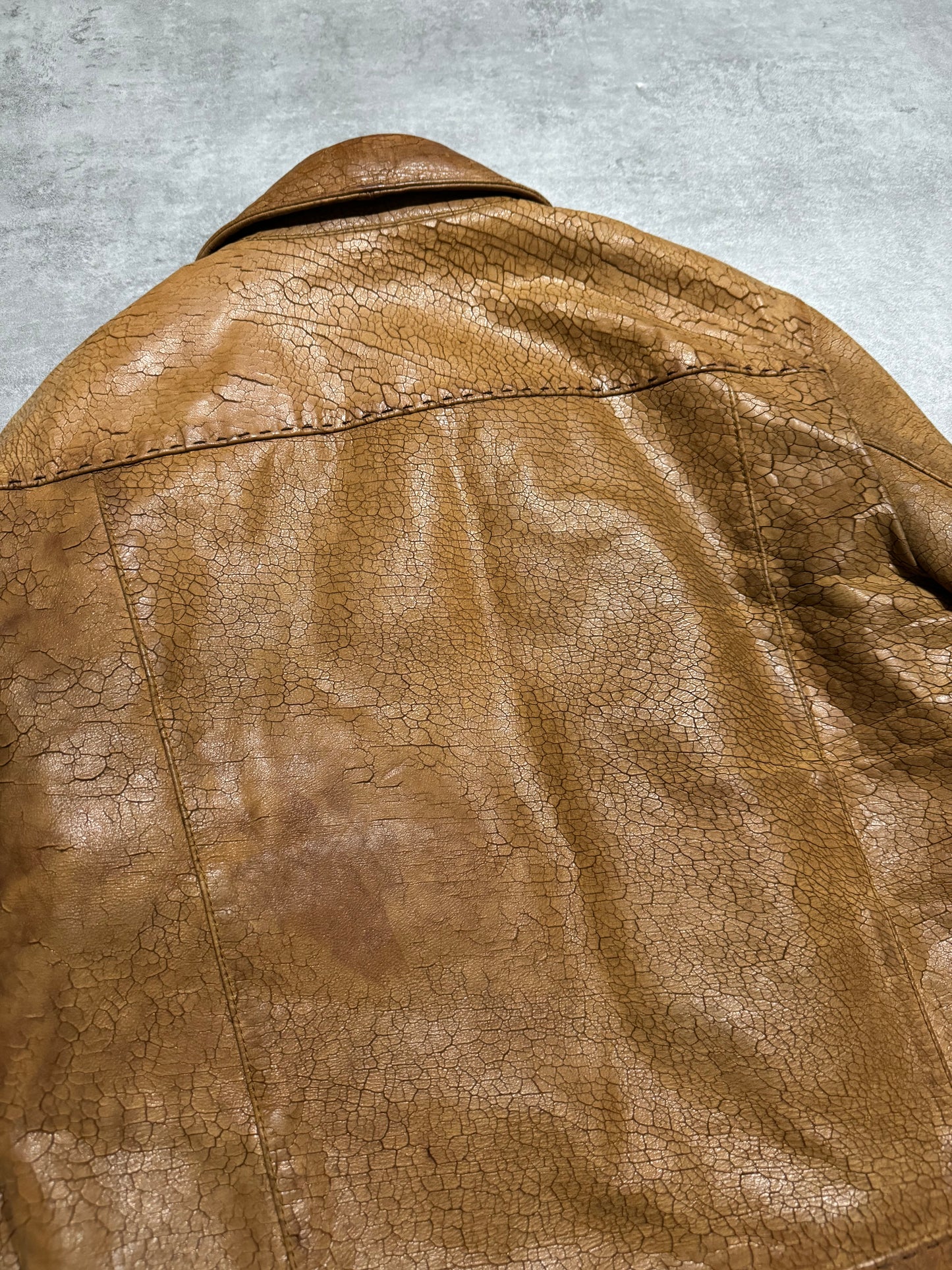 SS2001 Dolce & Gabbana Cracked Brown Italian Pure Leather Jacket (M/L) - 9