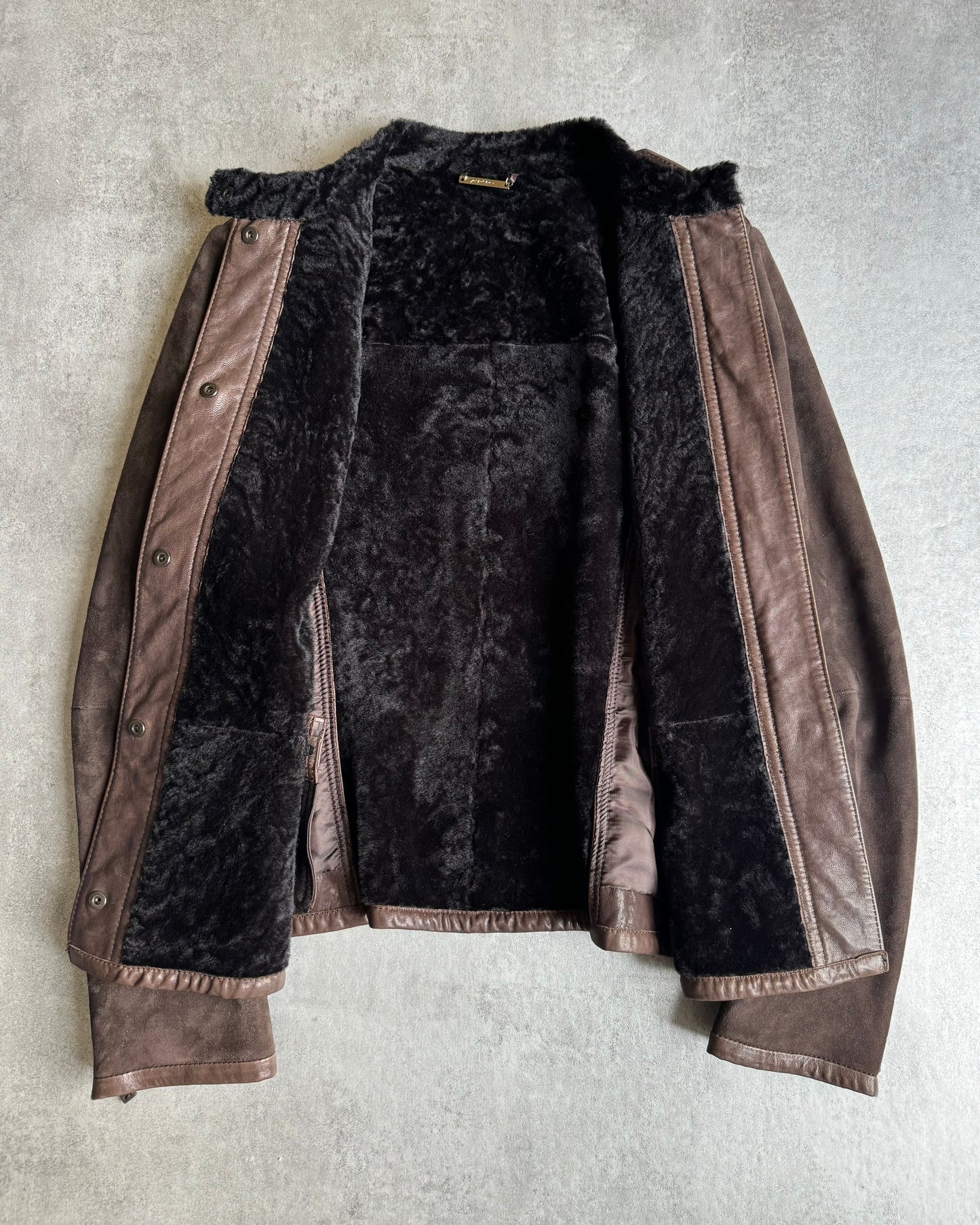 AW2012 Giorgio Armani Brown Shearling Lamb Leather Jacket (S) - 6