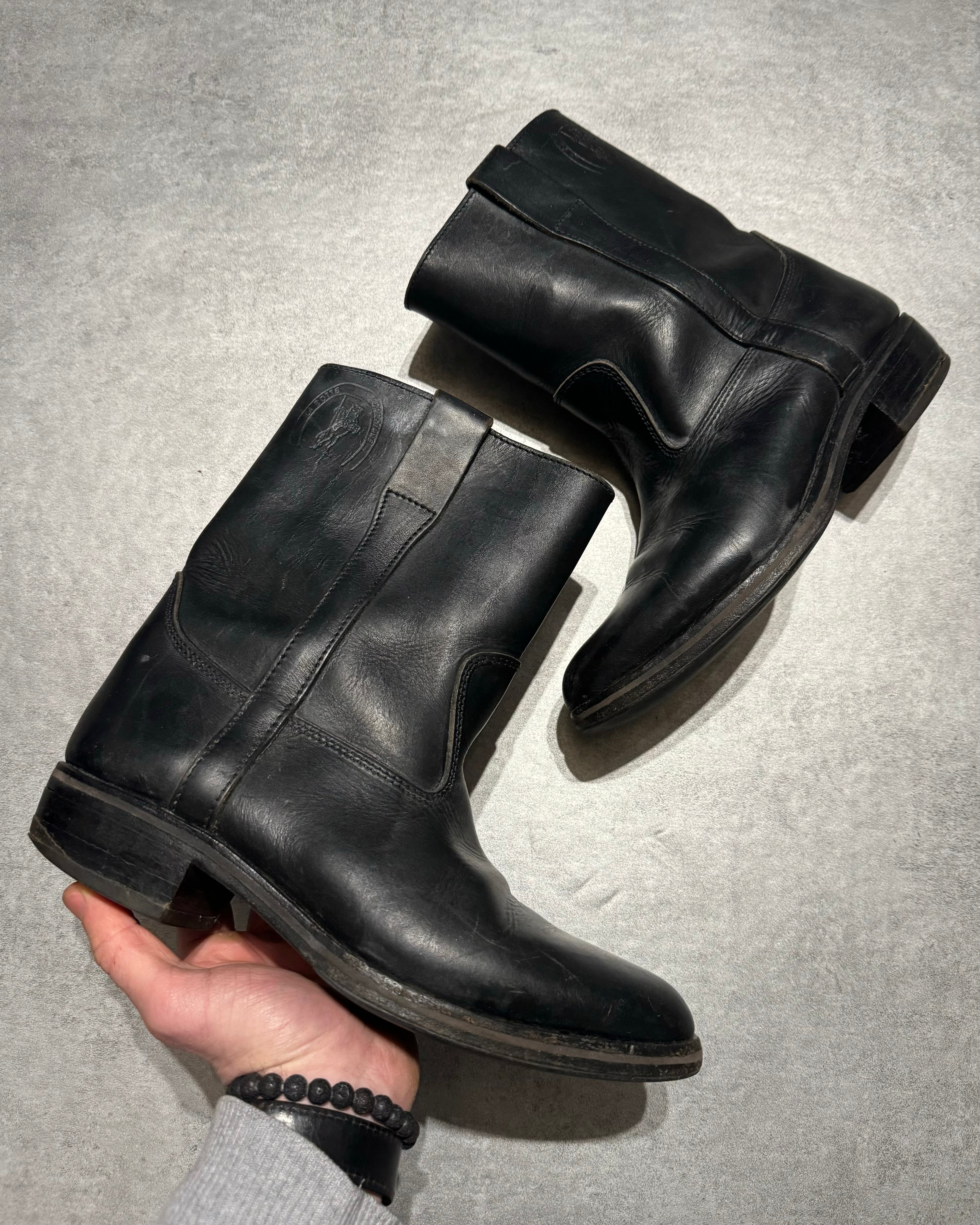 2000s French Cow-Boy Ankle Black Boots (42) - 1