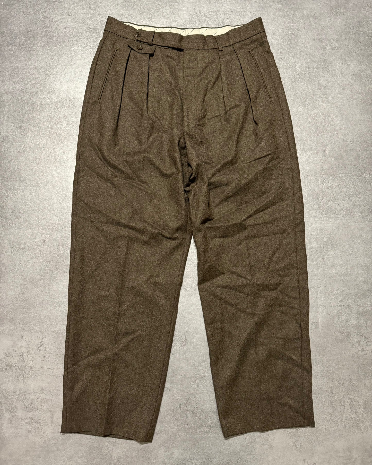 1990s Emporio Armani Olive Pure Wool Pants (L) - 1