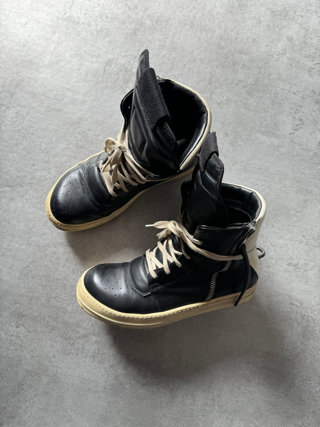Rick Owens Black & White Leather Geobasket  (41) - 6