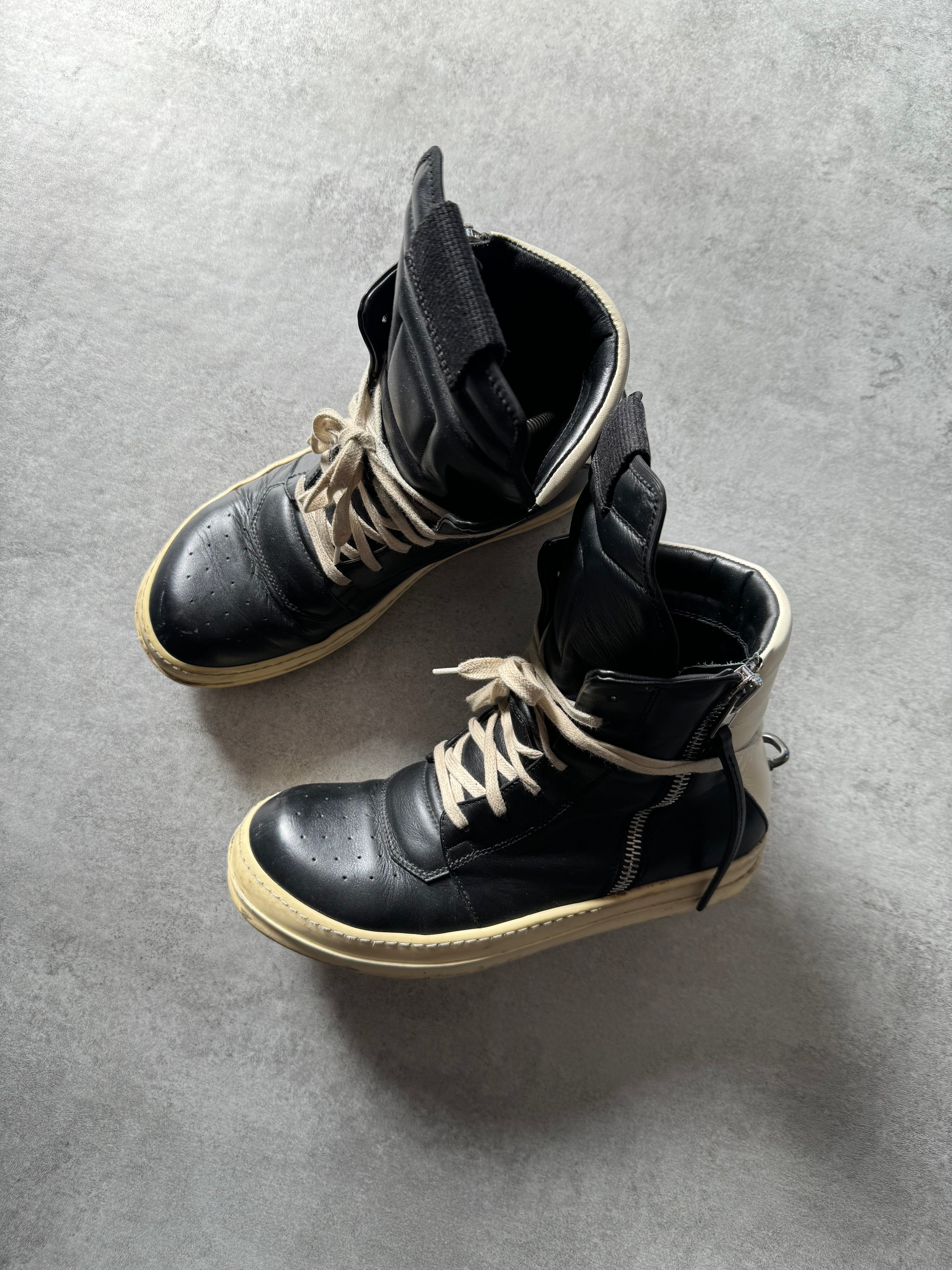Rick Owens Black & White Leather Geobasket  (41) - 6