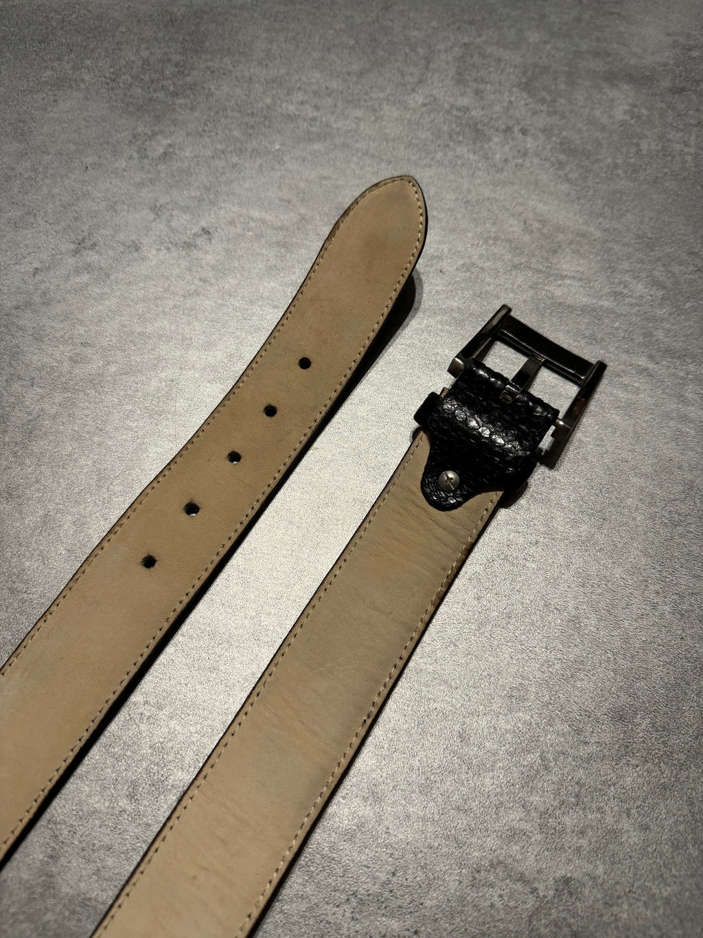 Artisanal Italian Python Leather Black Dark Belt (OS) - 5