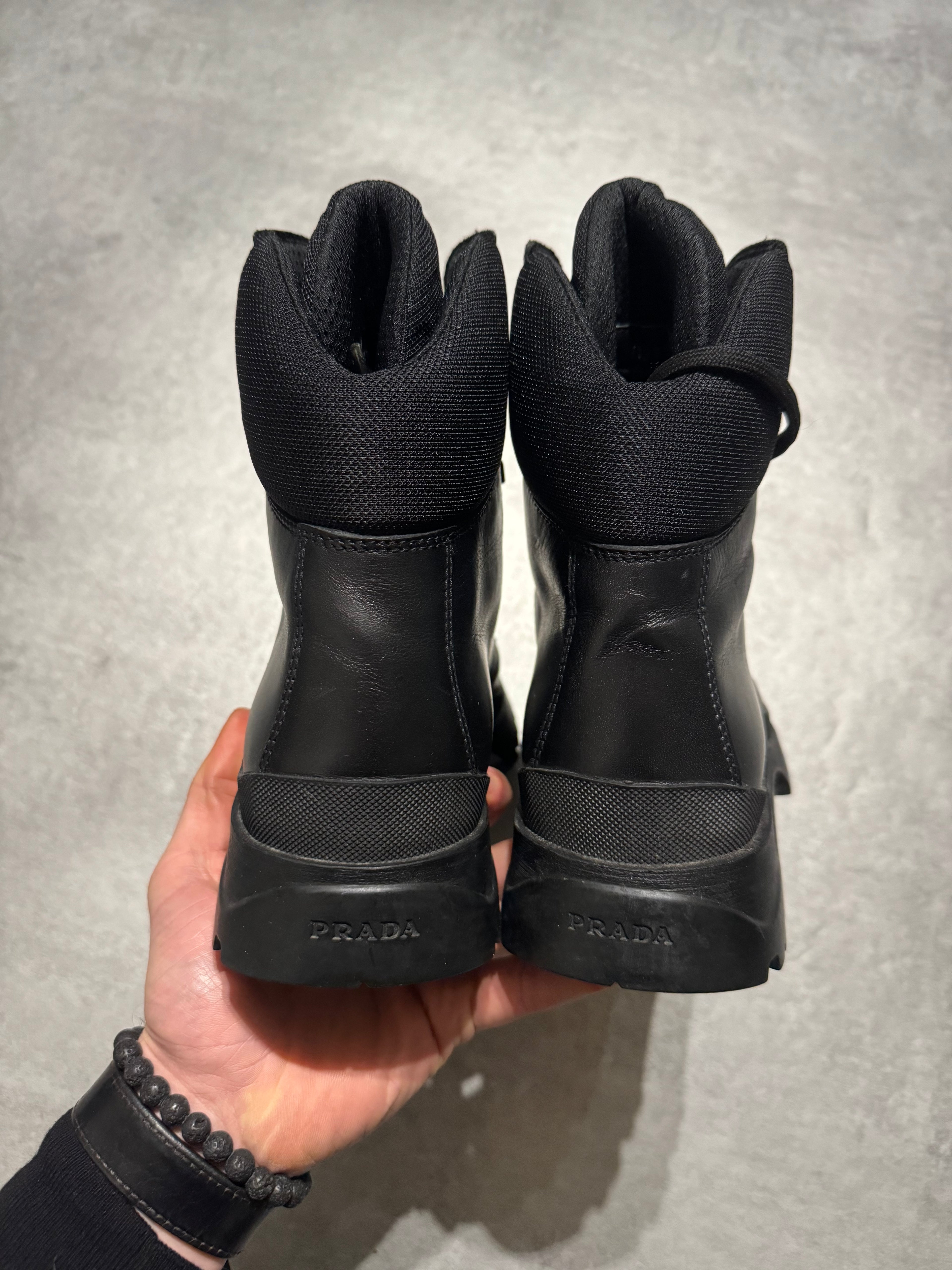 FW1999 Prada Black Leather Hiking Boots (42) - 6