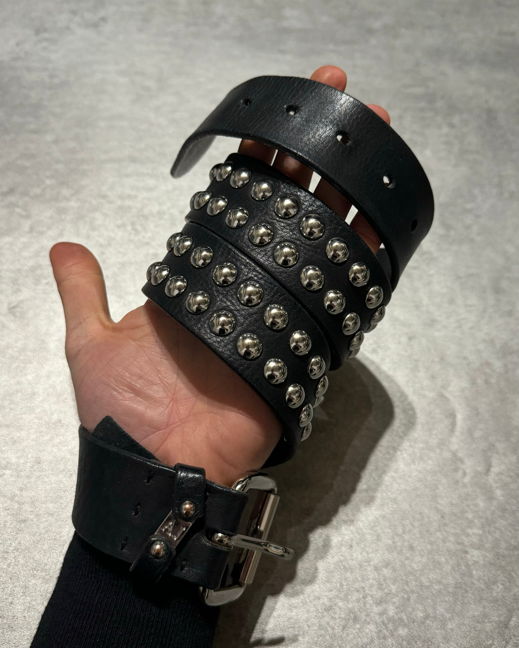 Armani Black Embellished Studded Leather Belt (OS) - 1