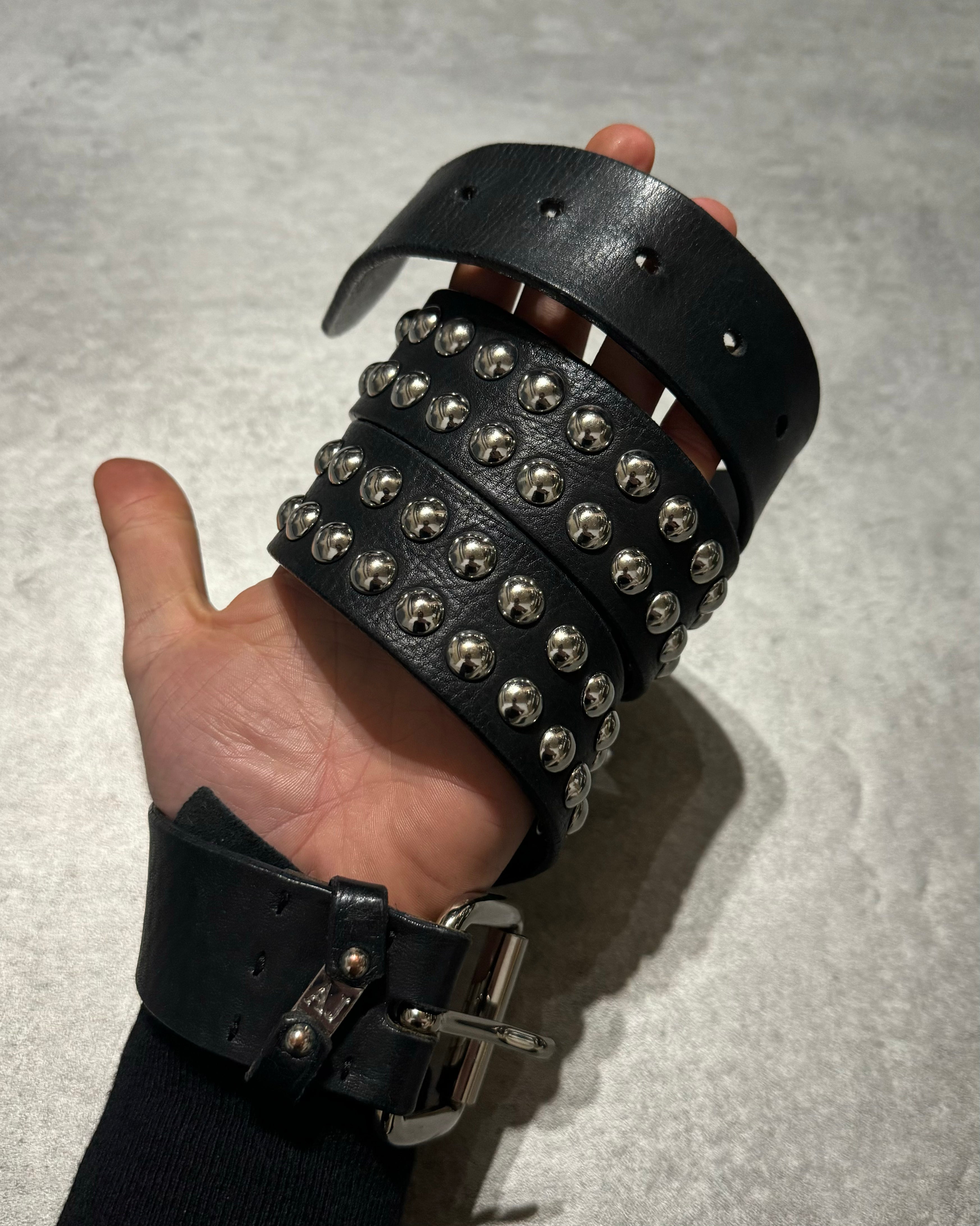Armani Black Embellished Studded Leather Belt (OS) - 1