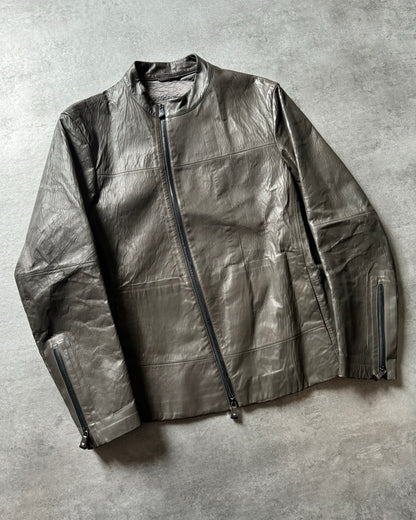 SS2015 Emporio Armani Olive Samurai Asymmetrical Leather Jacket (M) - 7