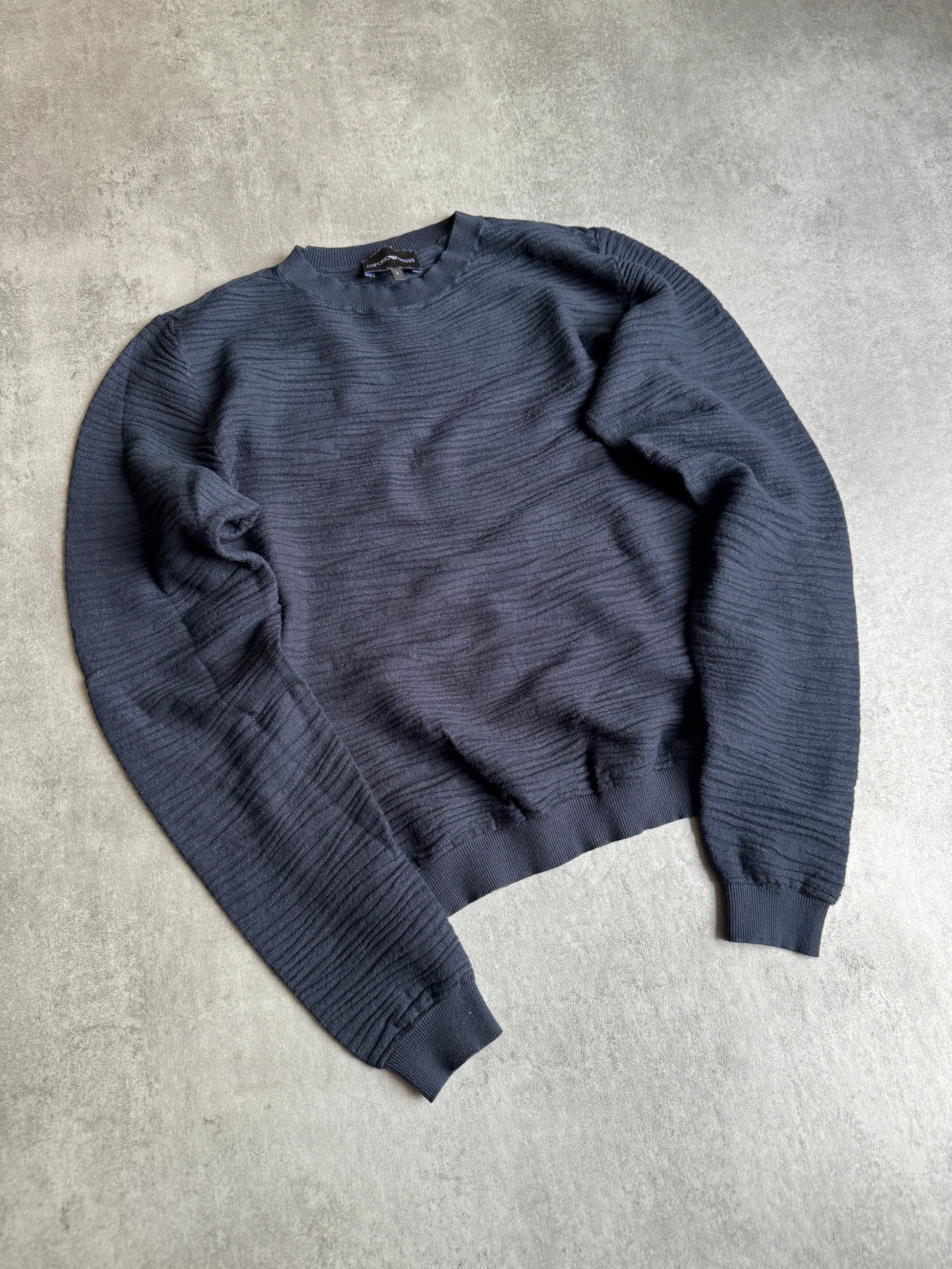 SS2020 Emporio Armani Plissed Navy Minimalist Sweater (XS/S) - 5