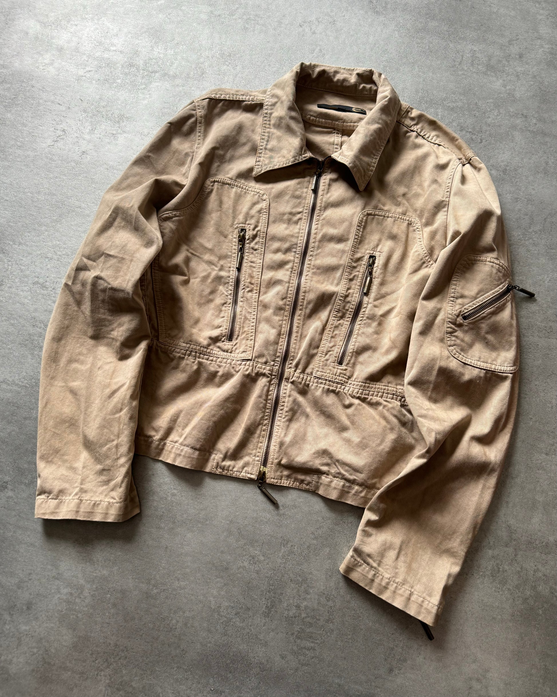 2000s Cavalli Fighter Light Beige Faded Jacket (M) - 4