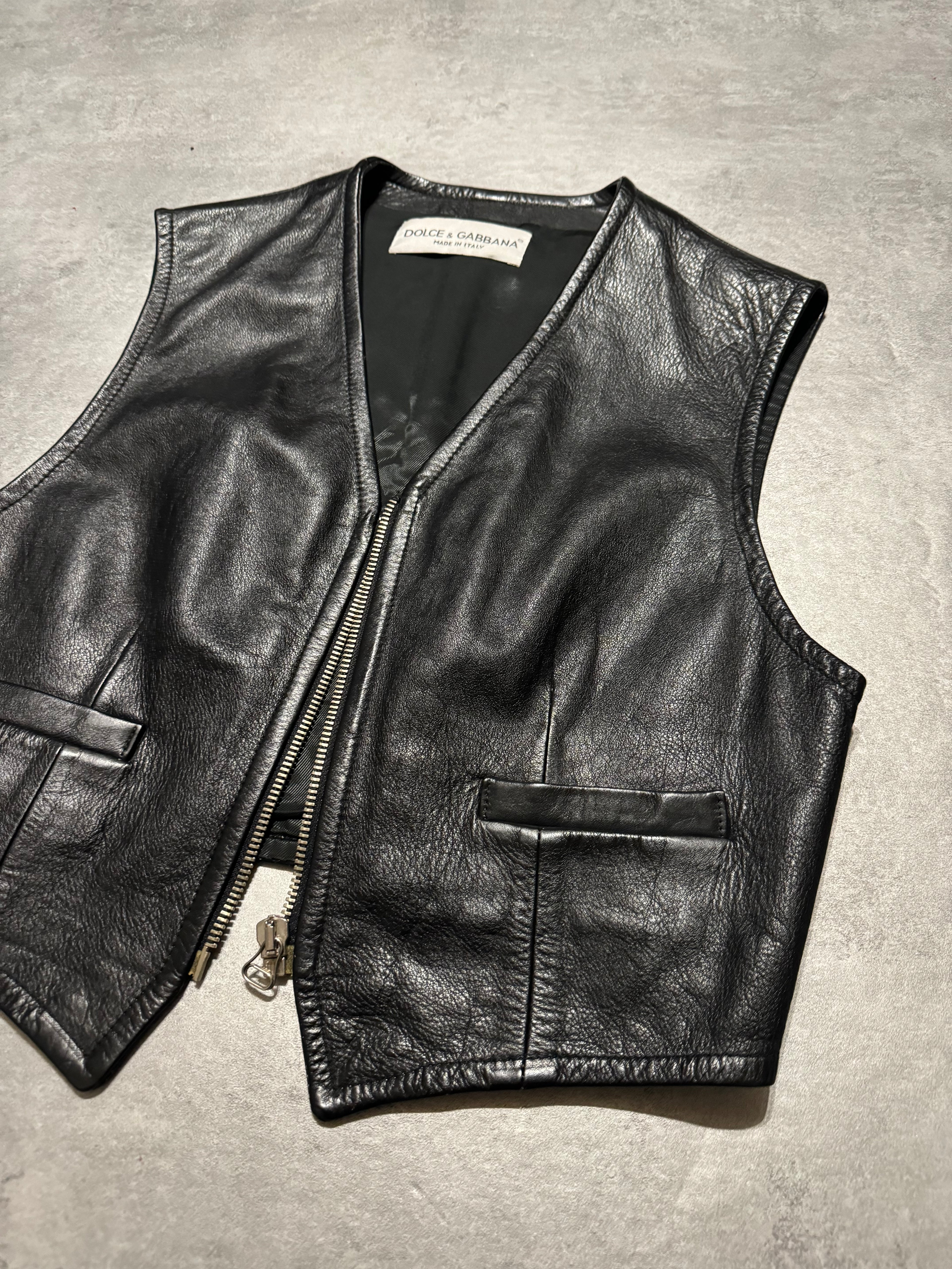 AW1994 Dolce & Gabbana Black Premium Leather Biker Vest (S/M) - 10