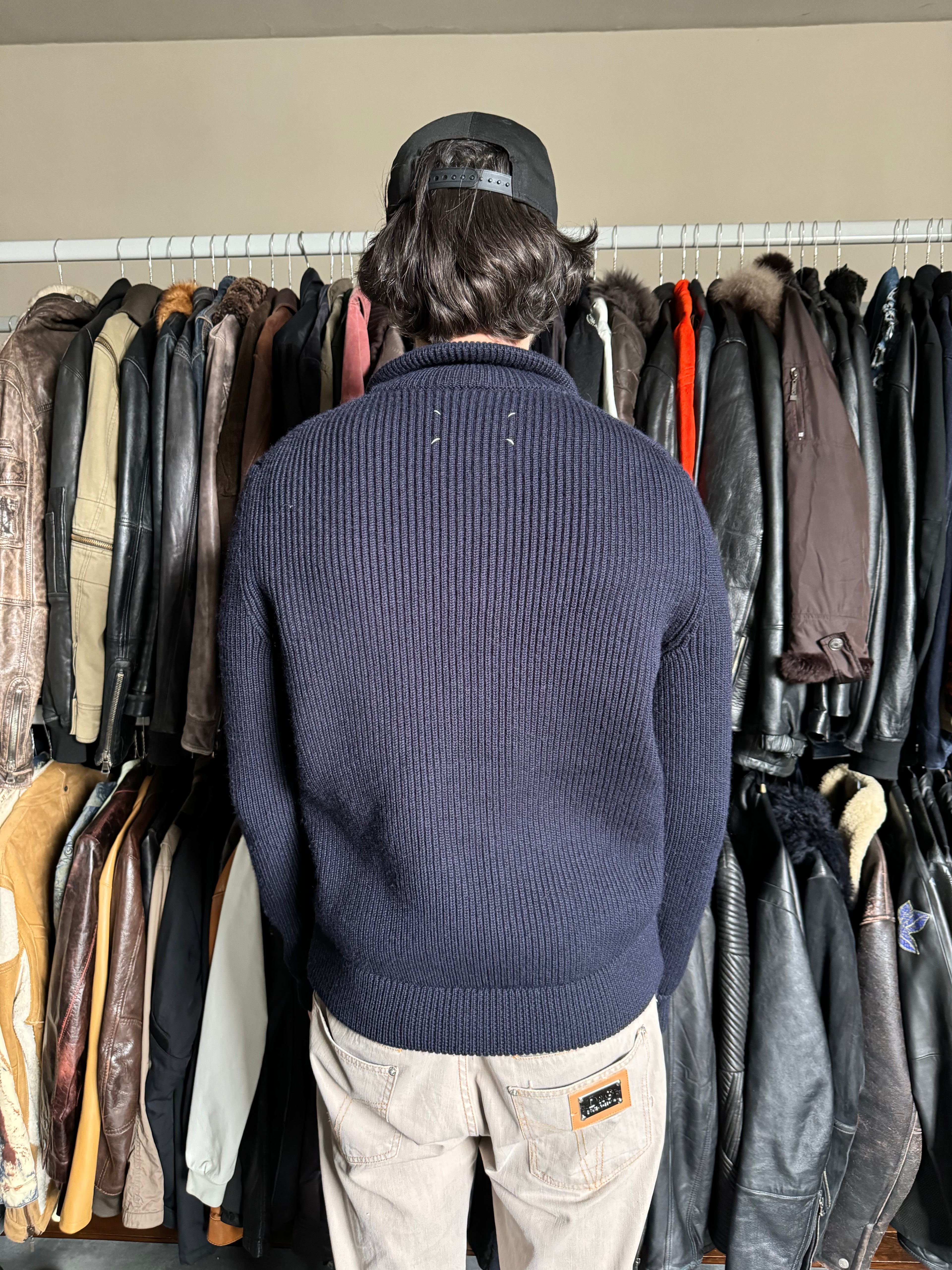 SS2020 Maison Margiela Navy Wool Zip-Up Sweater (M) - 3