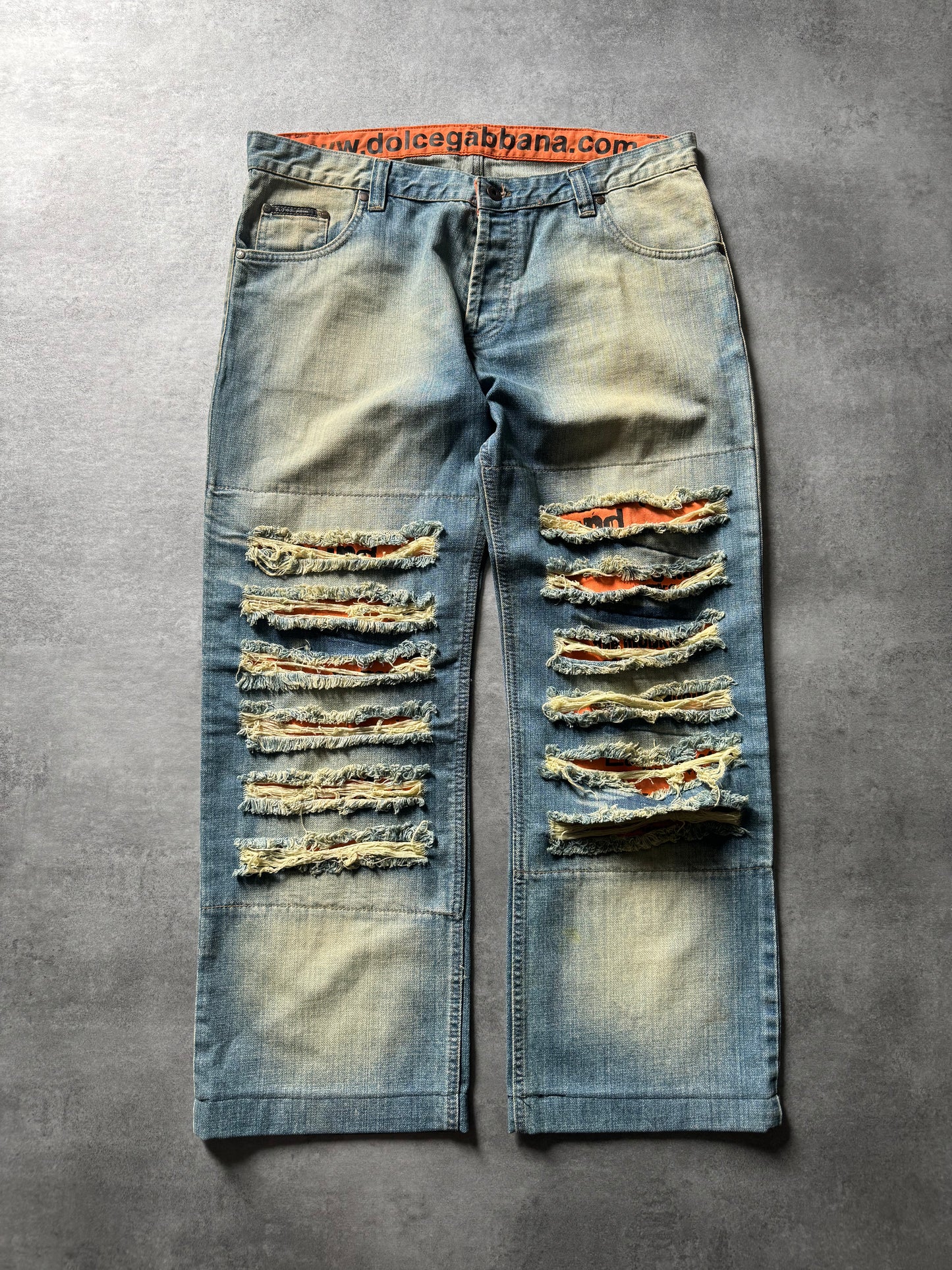 FW2006 Dolce & Gabbana Orange Poem Faded Jeans (M) - 1