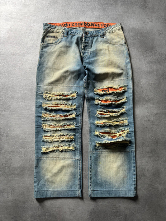 FW2006 Dolce & Gabbana Orange Poem Faded Jeans (M) - 1