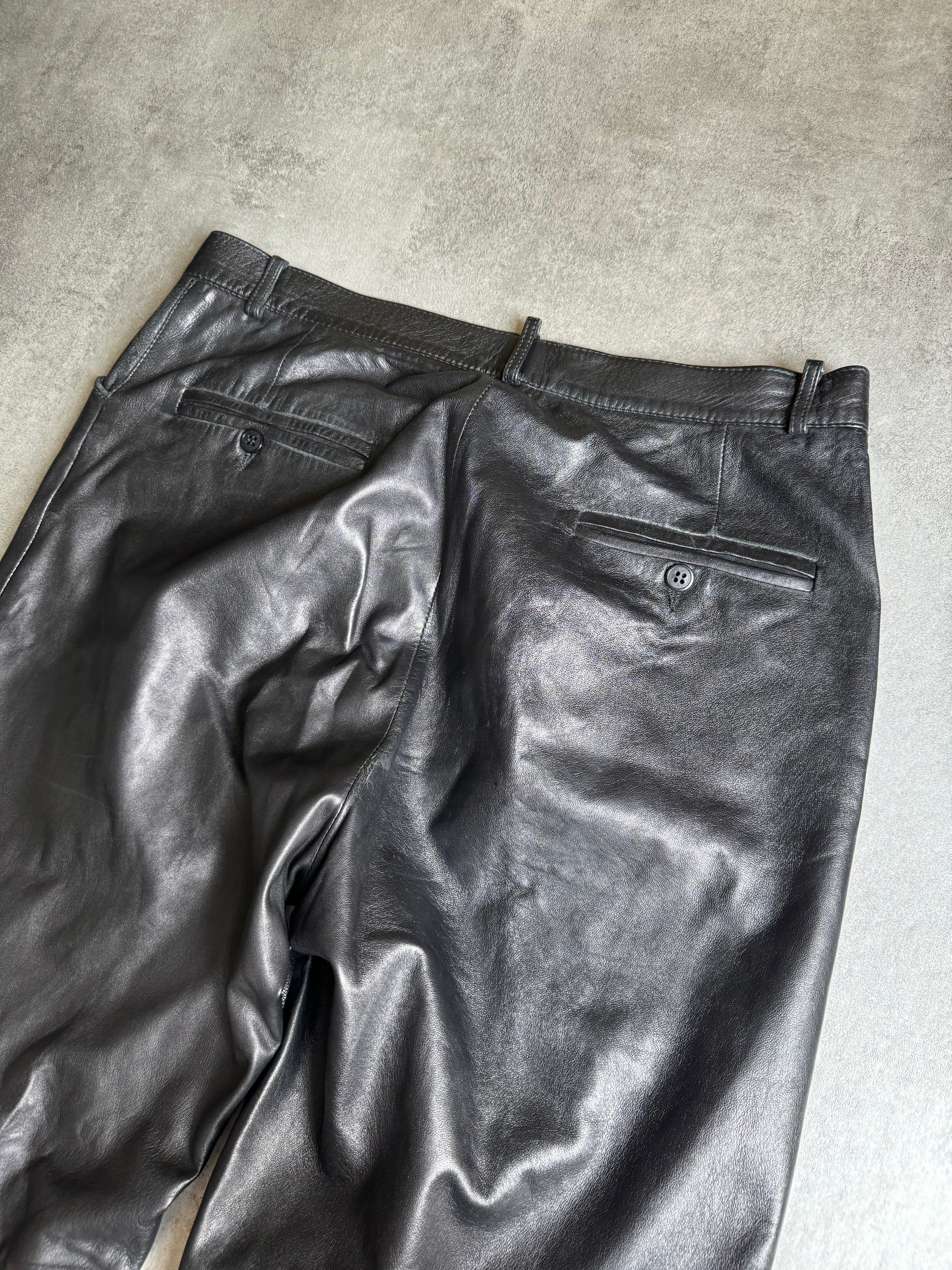 2000s Black Soft Artisanal Leather Milanese Pants  (L) - 4