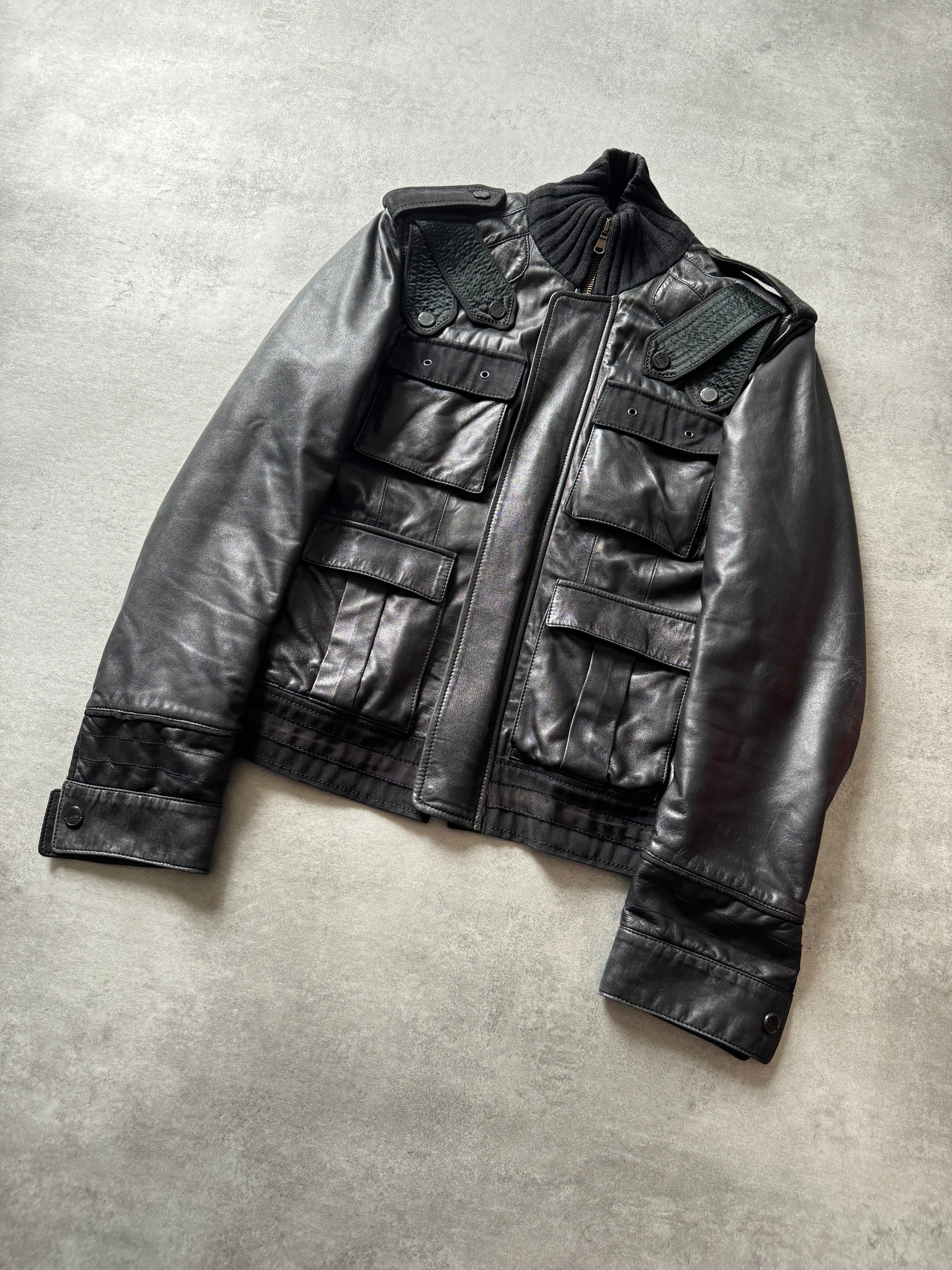 2000s Roberto Cavalli Class Biker Strapped Black Leather Jacket (M) - 5