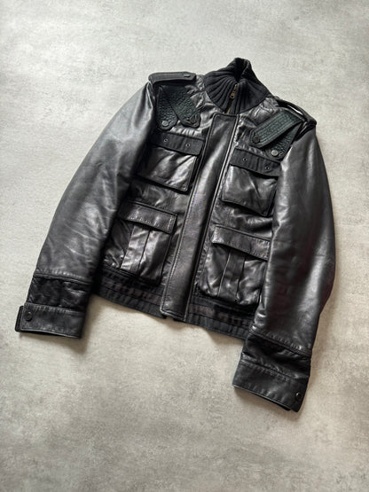 2000s Roberto Cavalli Class Biker Strapped Black Leather Jacket (M) - 5