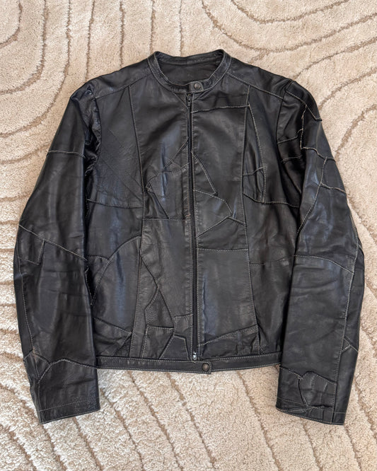 1990s Plein Sud Irregular Patchwork Black Leather Jacket (XS)
