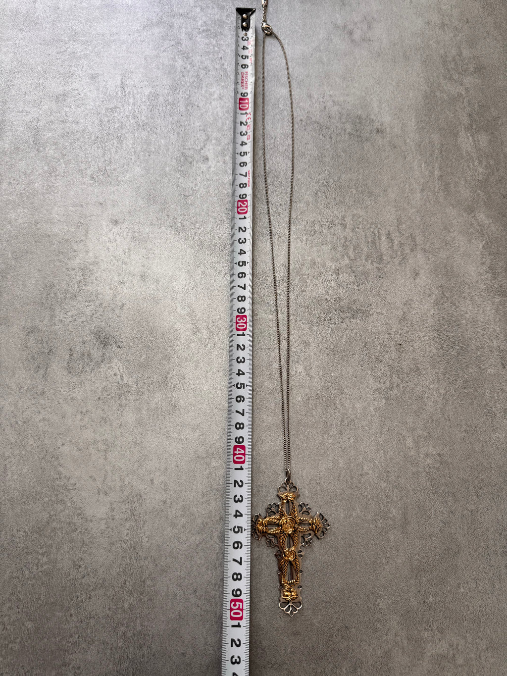 Roberto Cavalli Golden Roses Cross Pendant Stainless Necklace