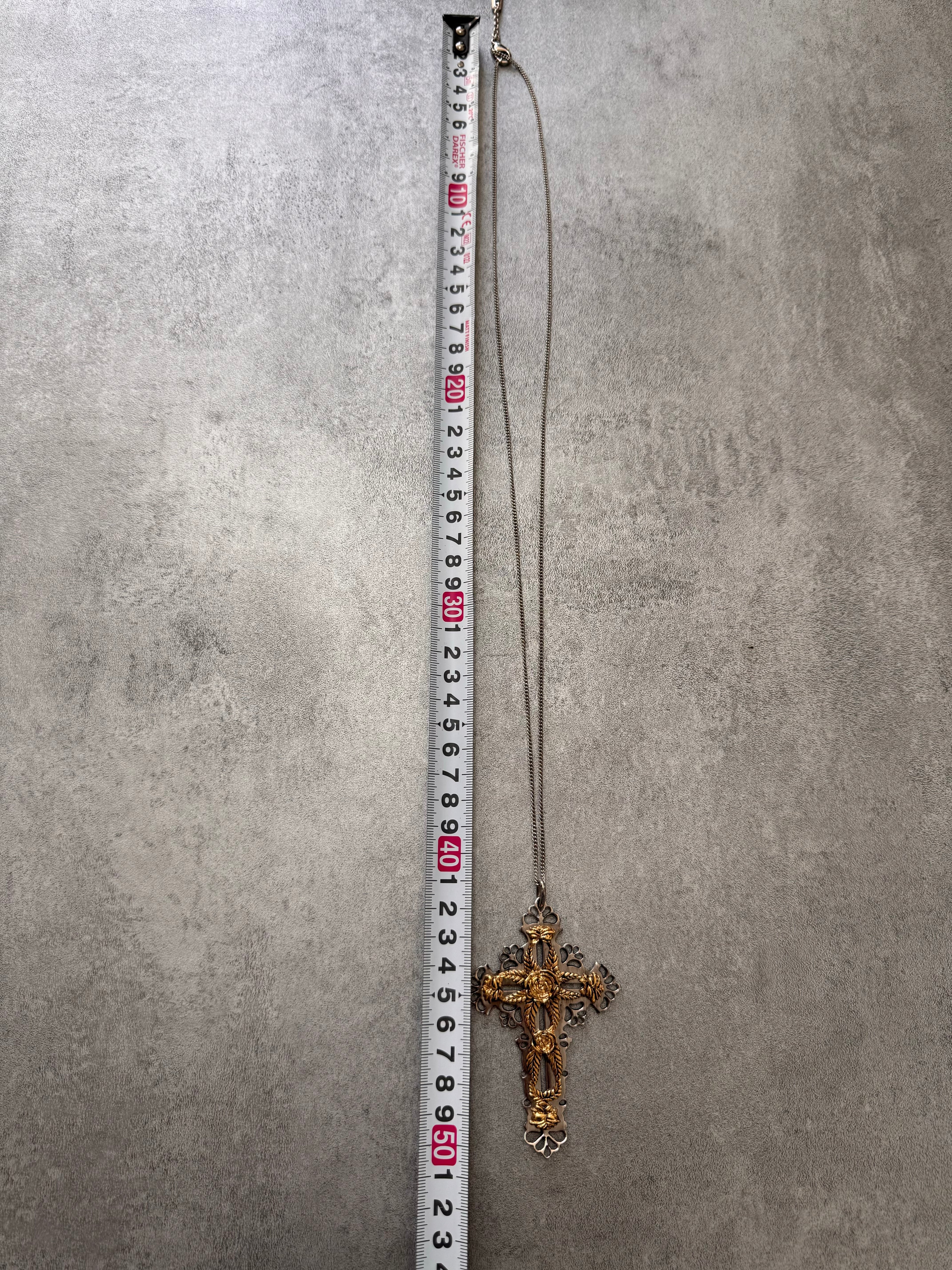 Roberto Cavalli Golden Roses Cross Pendant Stainless Necklace