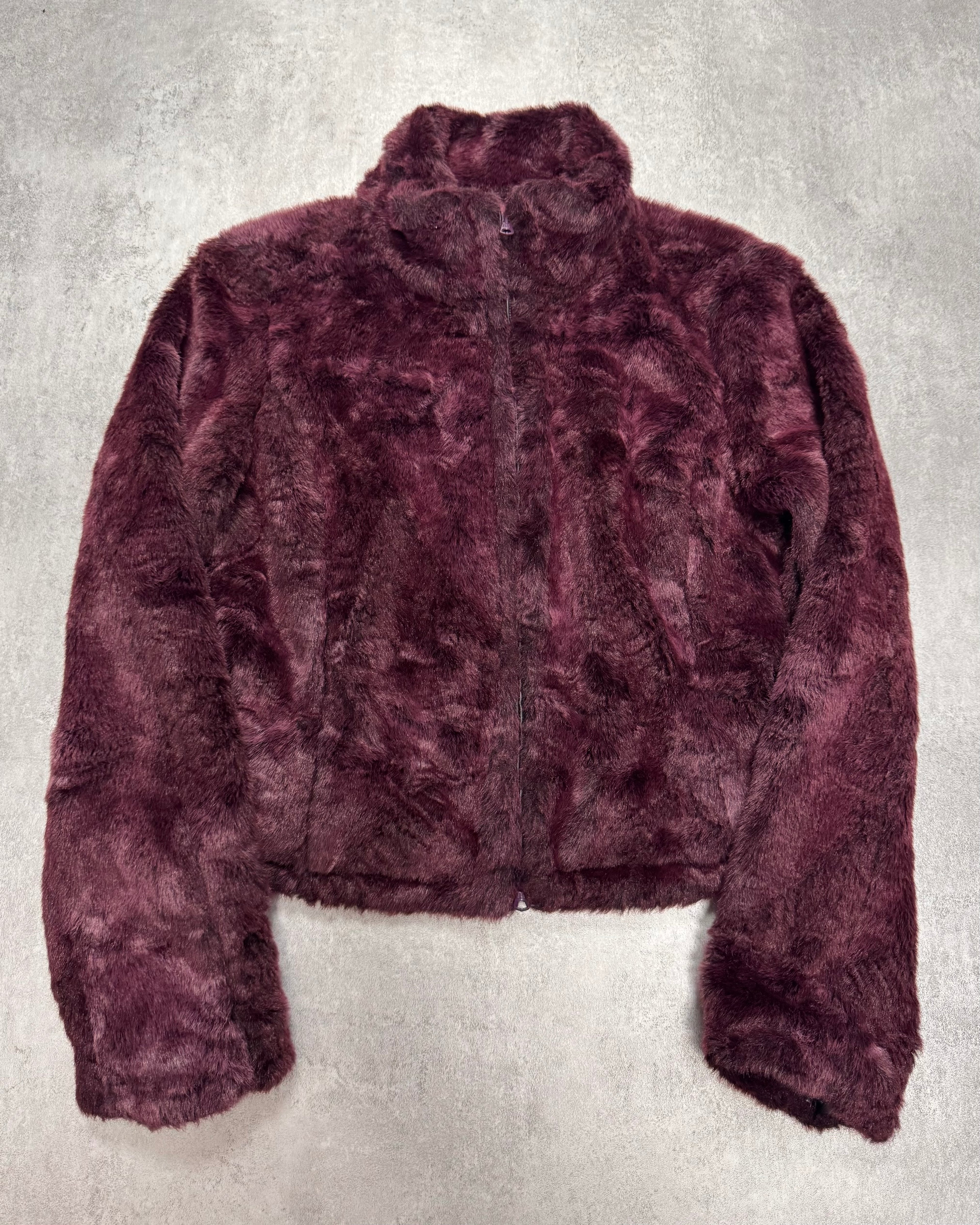 1990s Armani Purple Burgundy Faux Fur Jacket