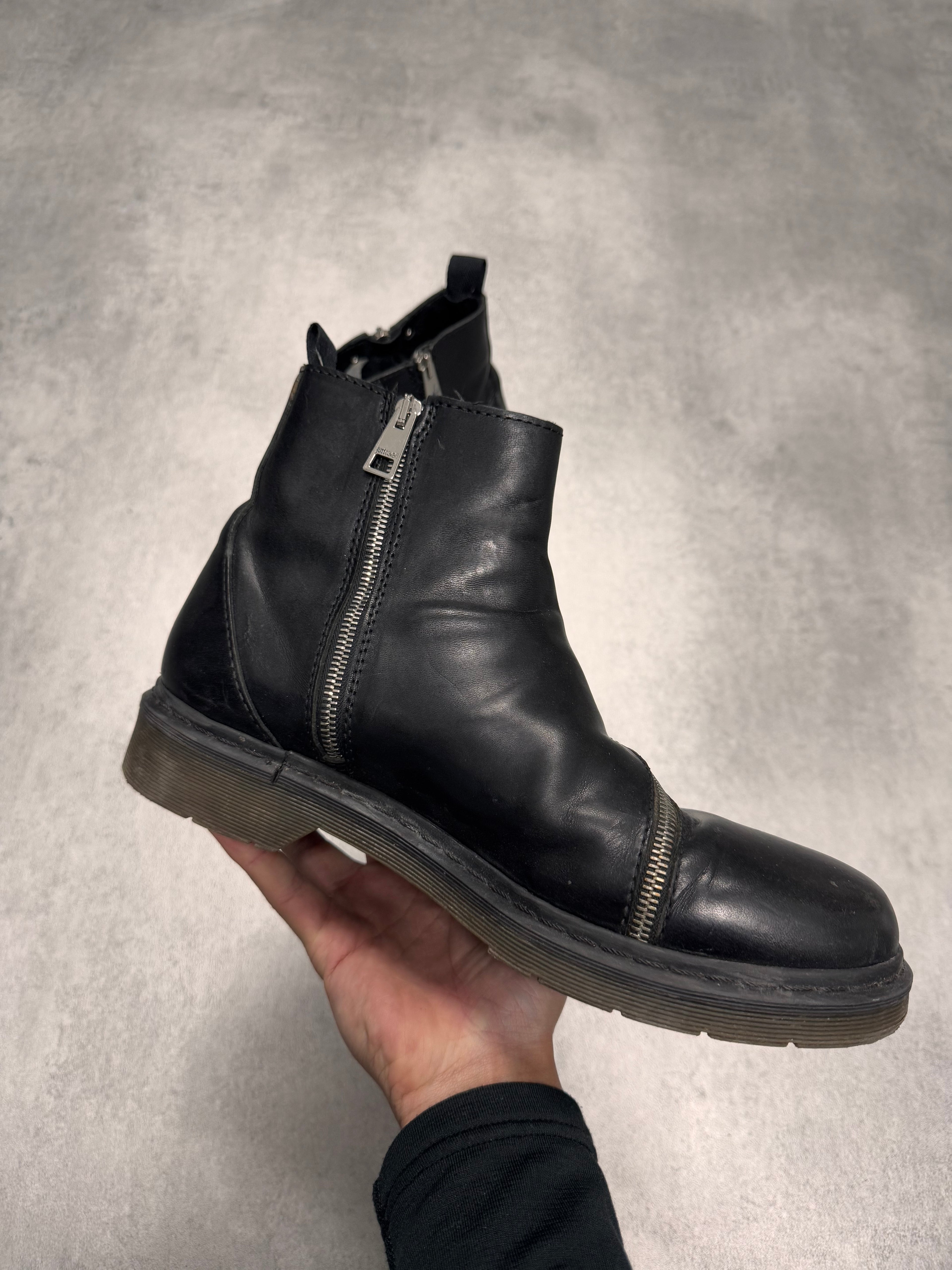 AW2015 Cavalli Metal Circular Zip Black Leather Boots