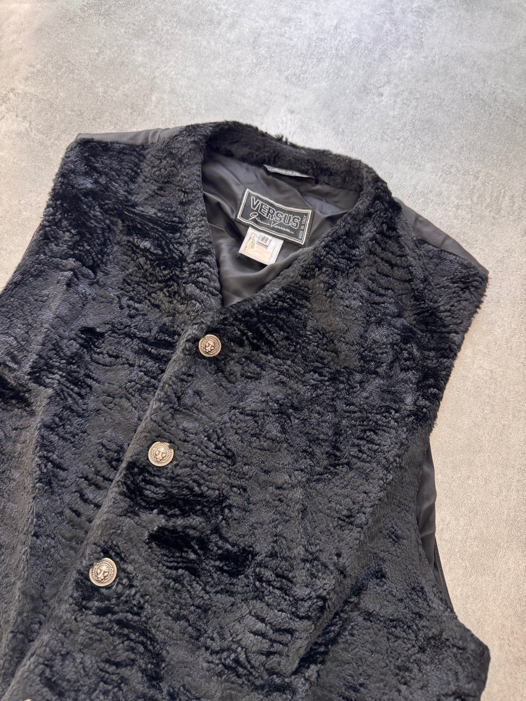 2000s Versace Black Faux Fur Vest