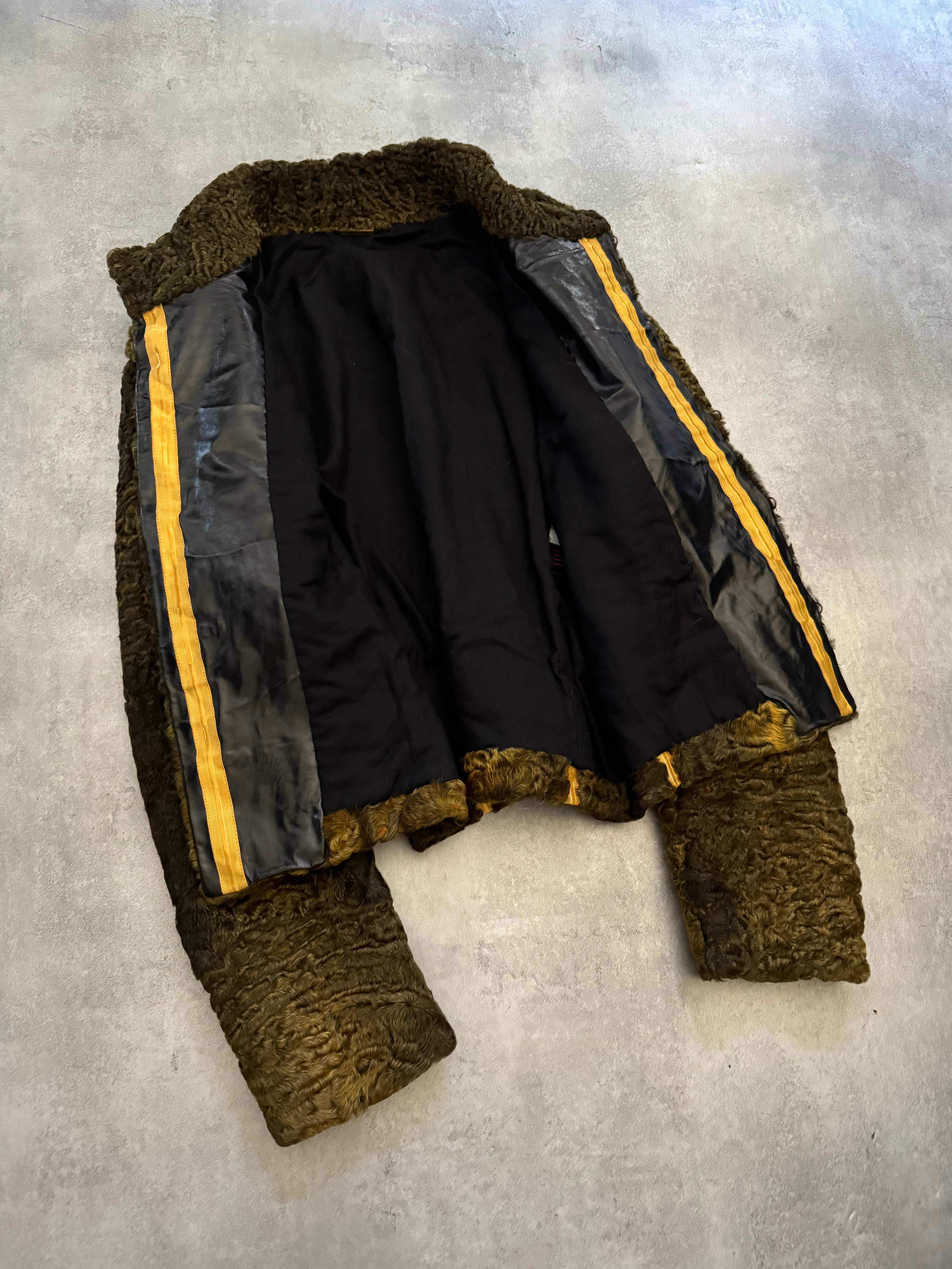 FW2000 Roberto Cavalli Yellow Textured Fur Aviator Captain Jacket (M/L) - 4