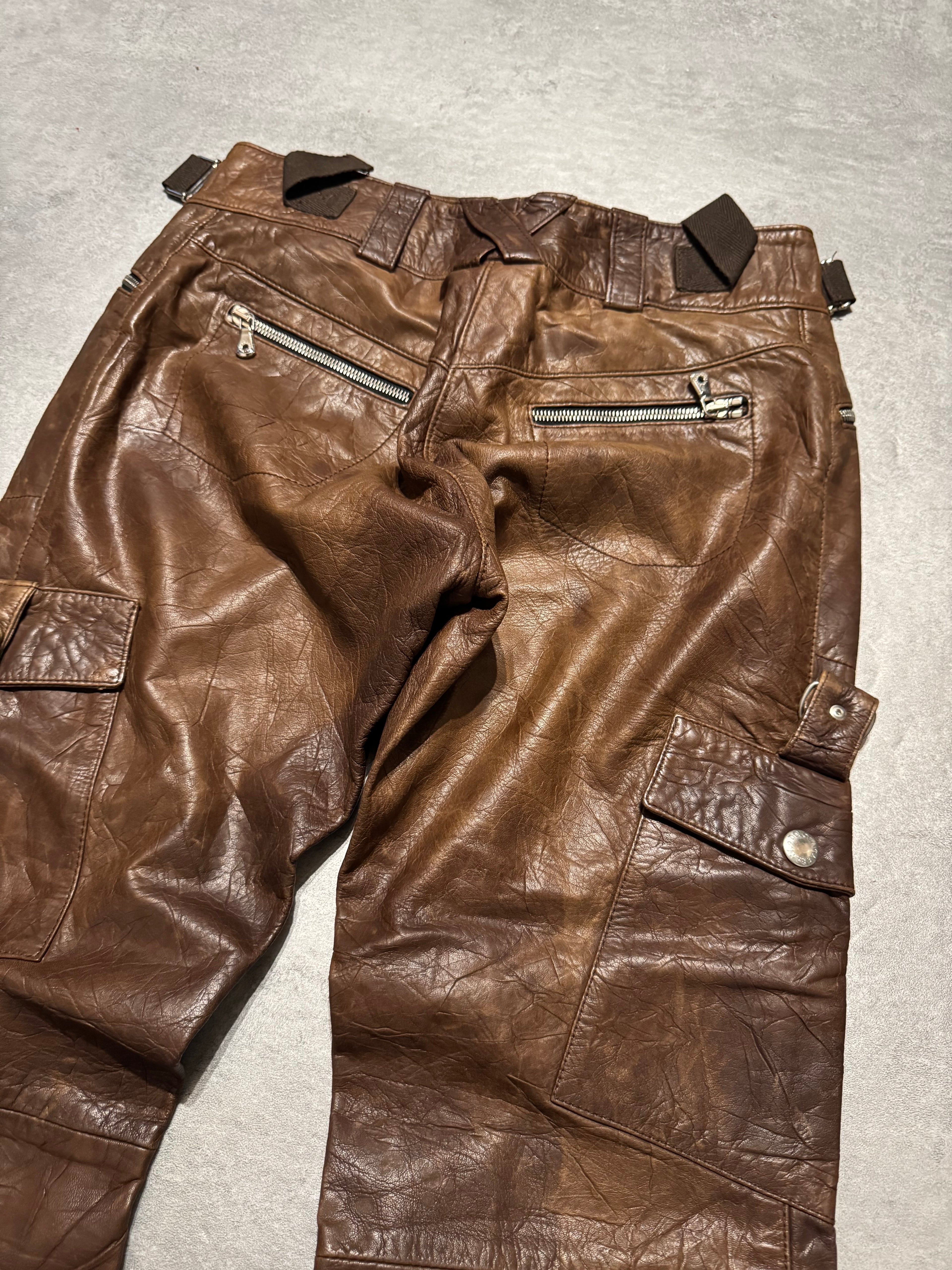SS2004 Dolce & Gabbana Ninja Multi-Zip Brown Leather Pants