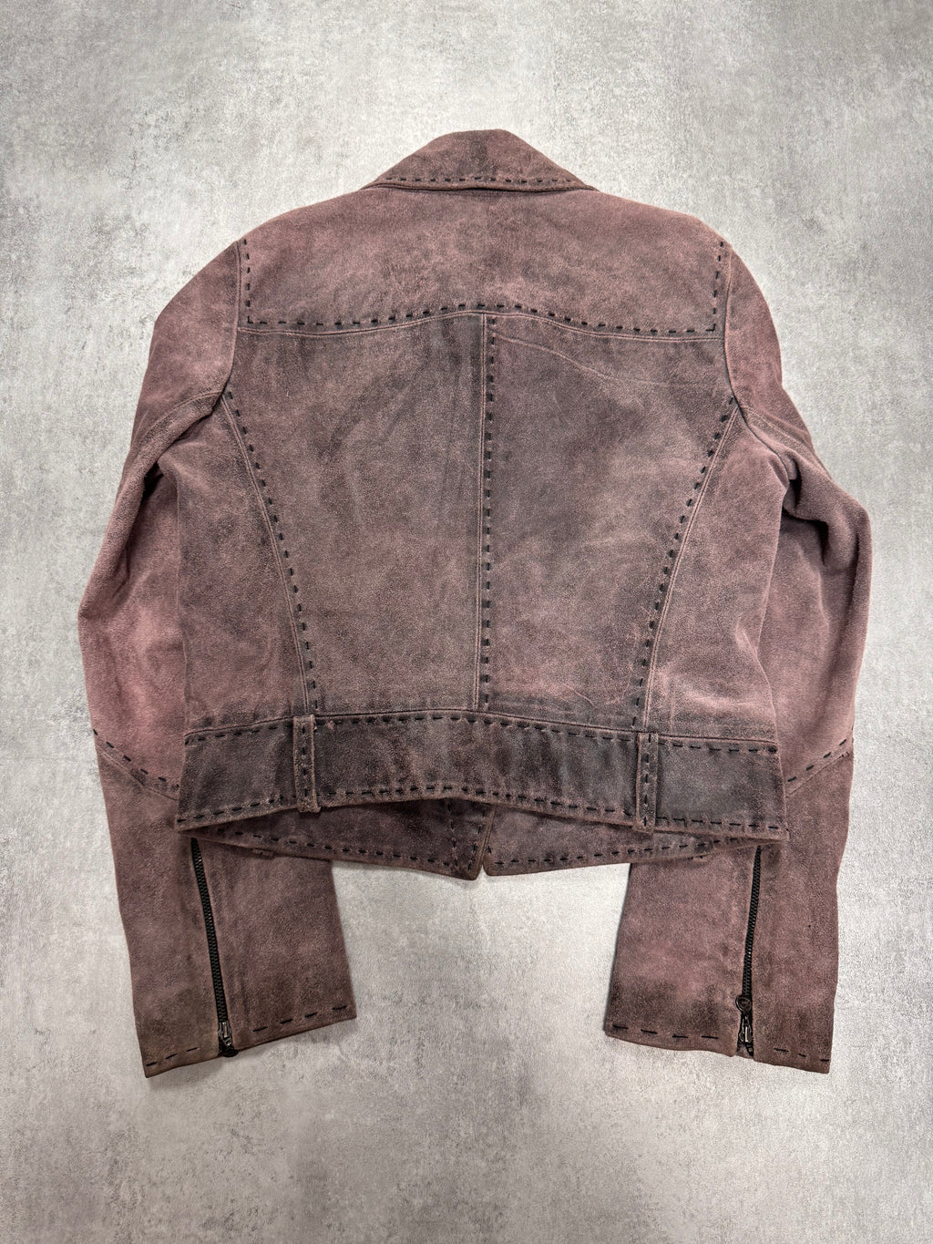 2000s Cavalli Raw Purple Grey Asymmetrical Leather Jacket