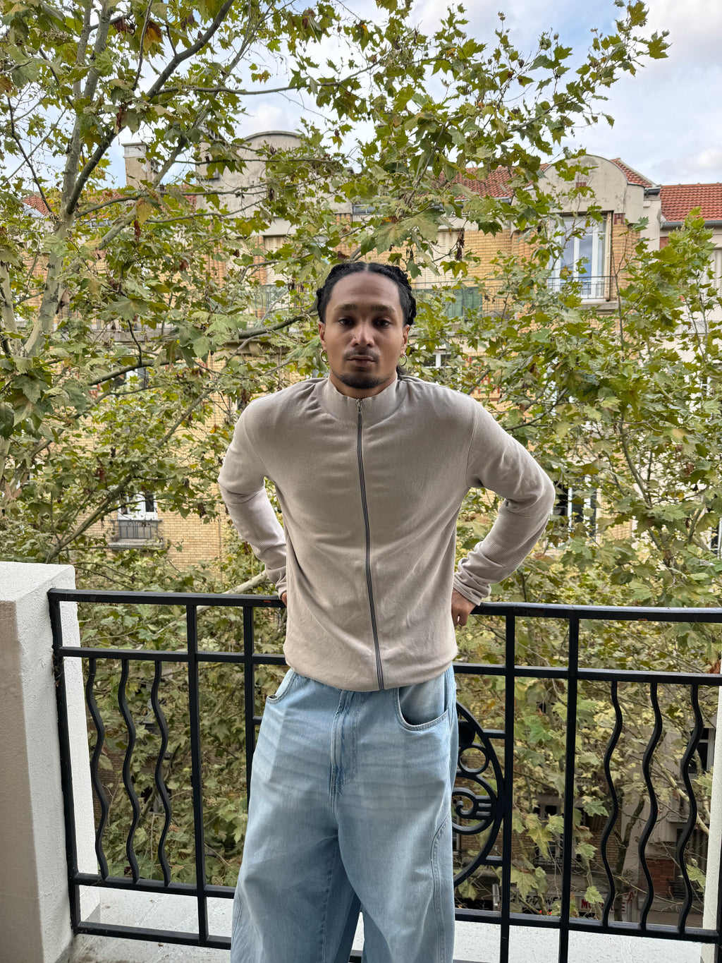 2000s Prada Beige Pure Zip-up Sweater (L)