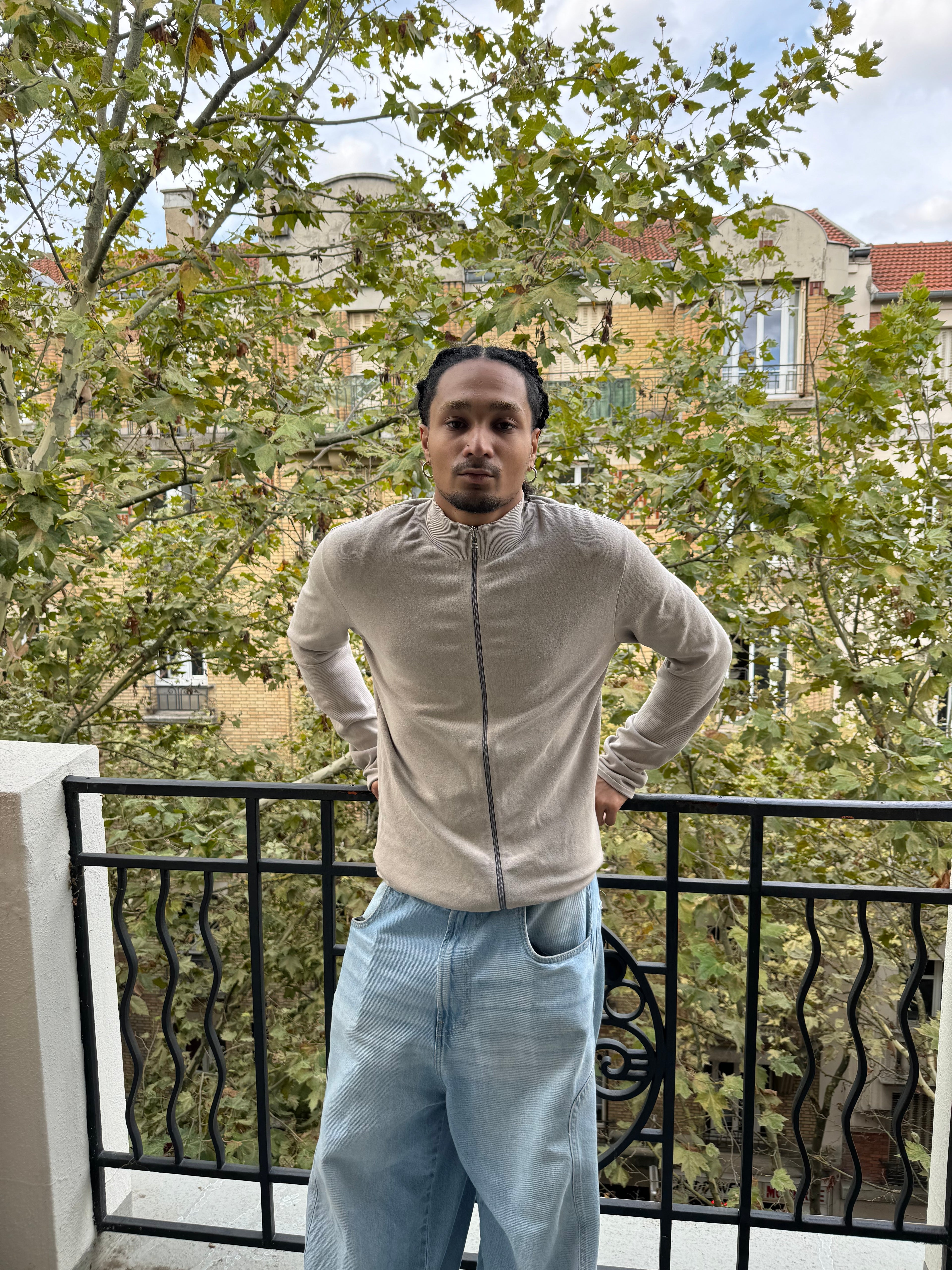 2000s Prada Beige Pure Zip-up Sweater (L)