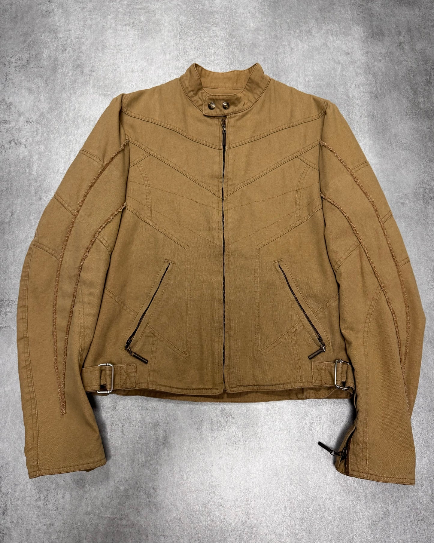 SS2004 Cavalli Biker Structured Beige Denim Jacket (S)