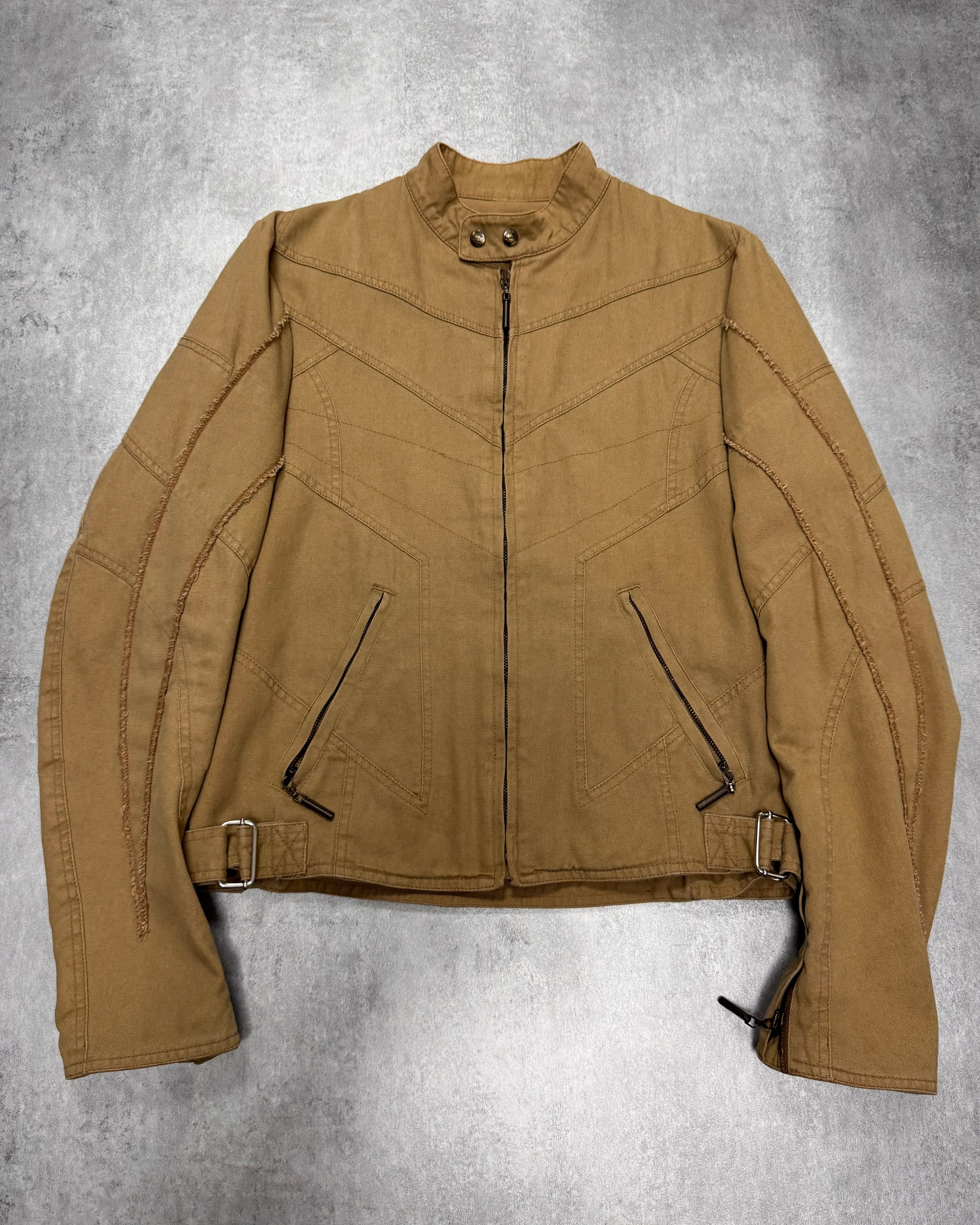 SS2004 Cavalli Biker Structured Beige Denim Jacket