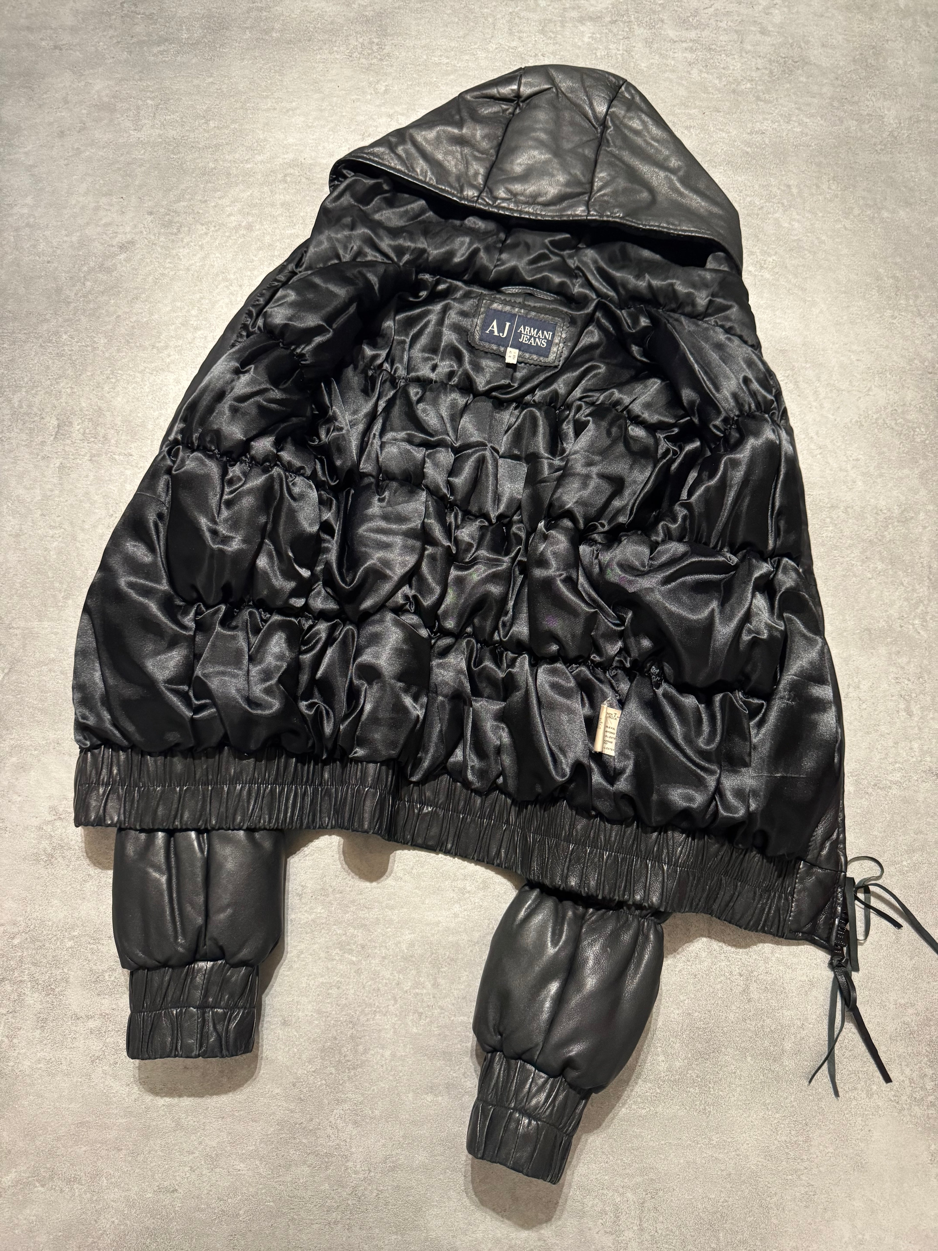 2000s Armani Pleats Black Leather Jacket