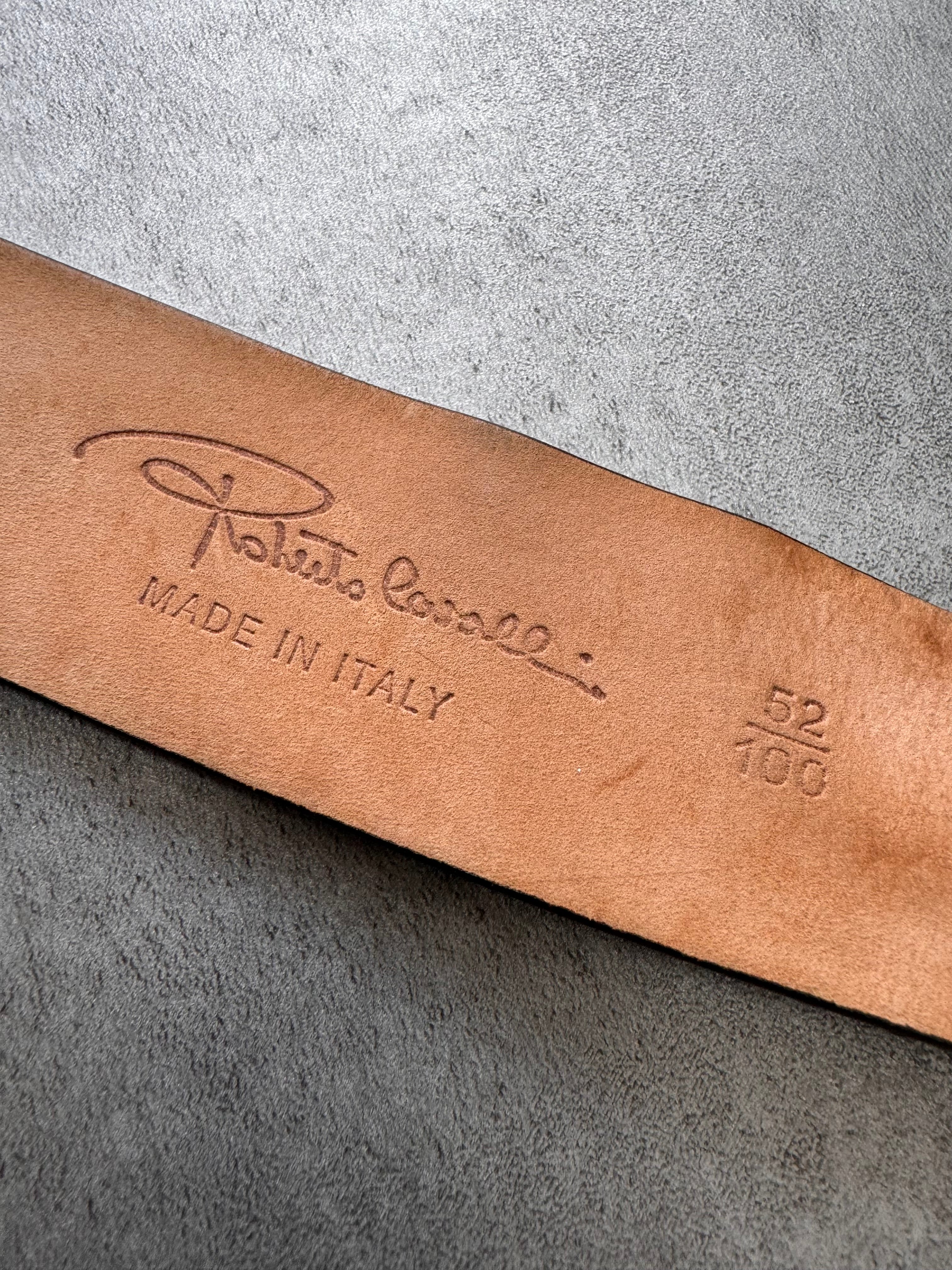 Roberto Cavalli Golden Snake Buckle Dark Navy Leather Belt