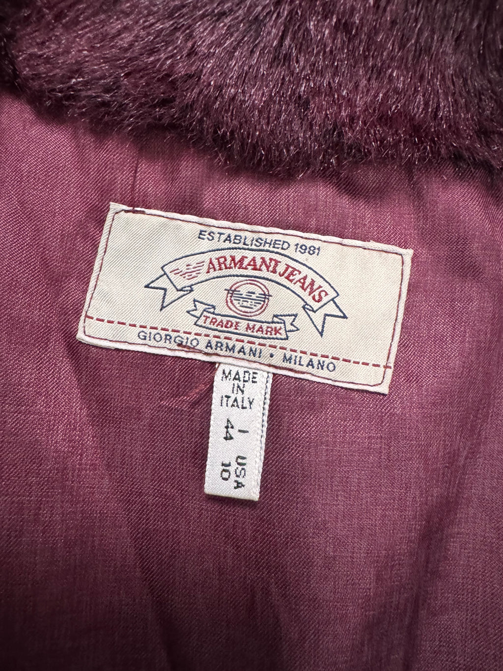 1990s Armani Purple Burgundy Faux Fur Jacket