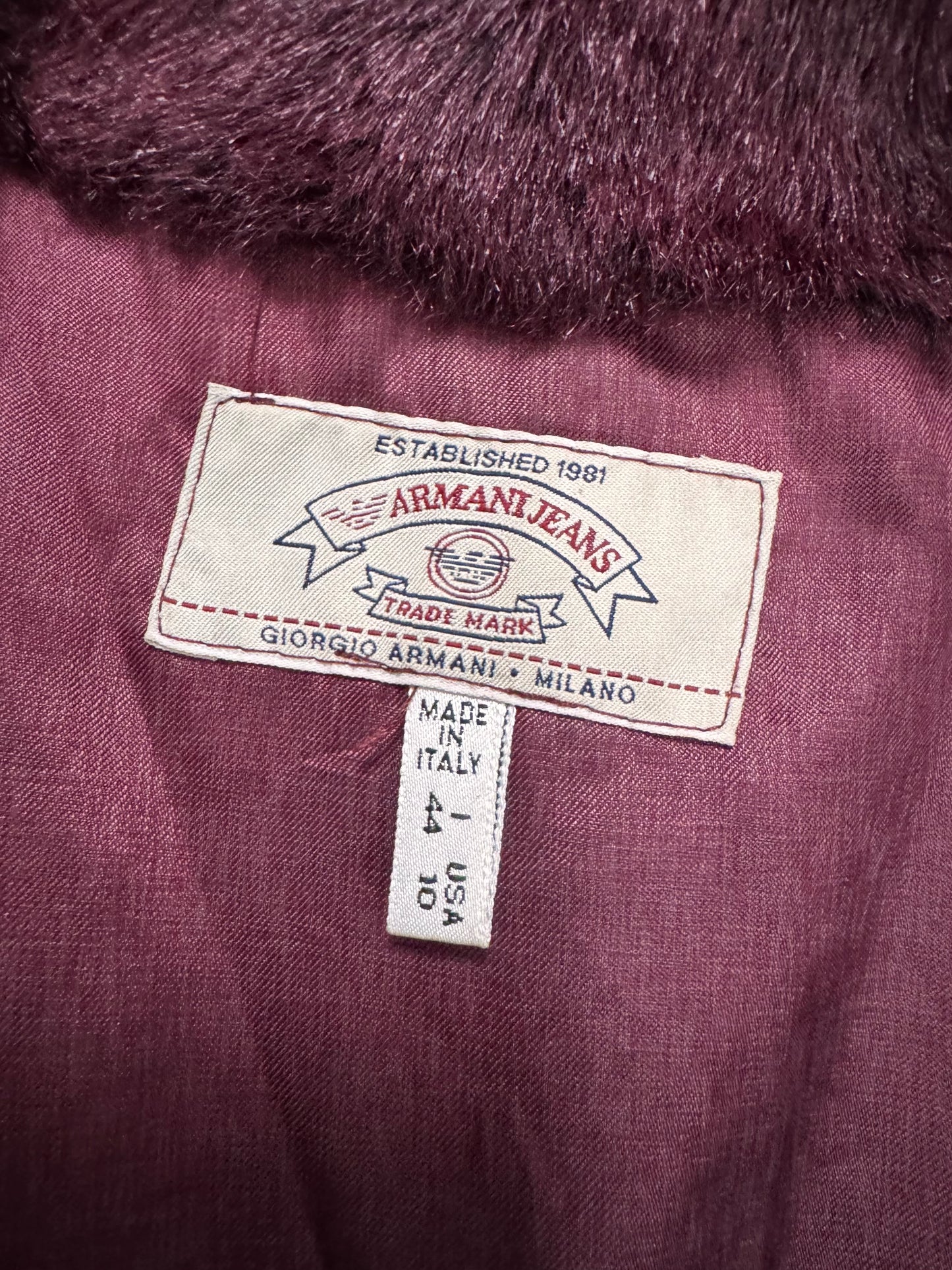 1990s Armani Purple Burgundy Faux Fur Jacket (XS)