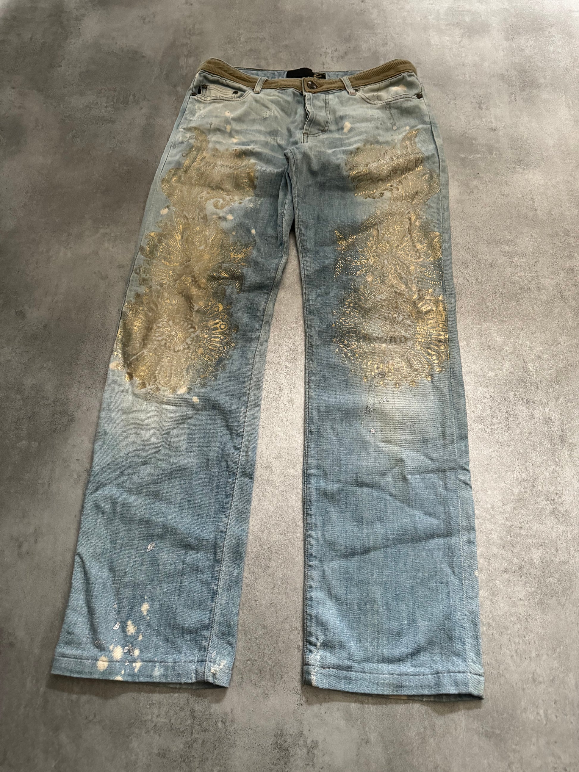 SS2006 Cavalli Painted Distressed Relaxed Royal Denim Jeans  (S) - 6