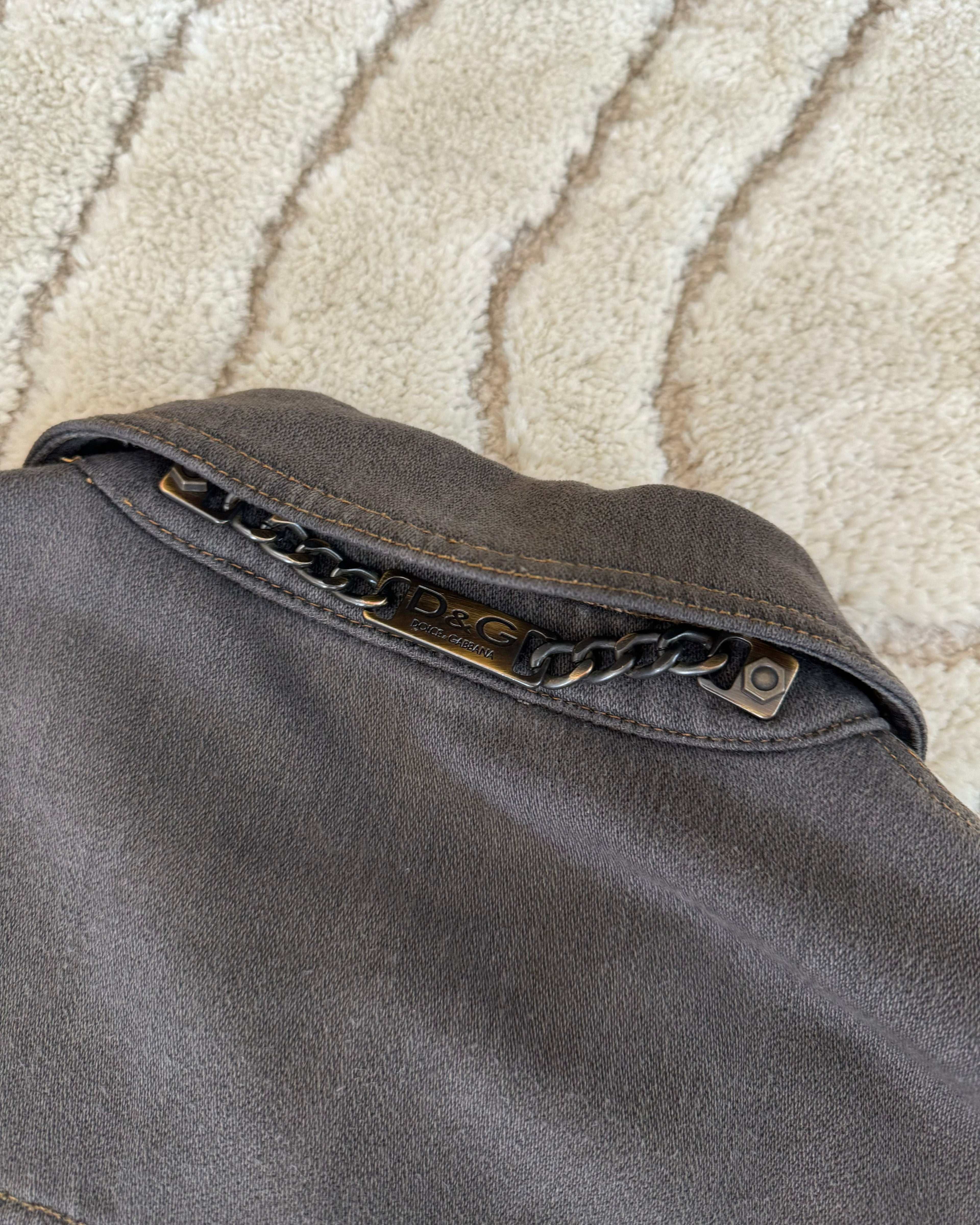 AW03 Dolce & Gabbana Double-Waisted Multi-Pocket Dark Grey Denim Jacket (XL)