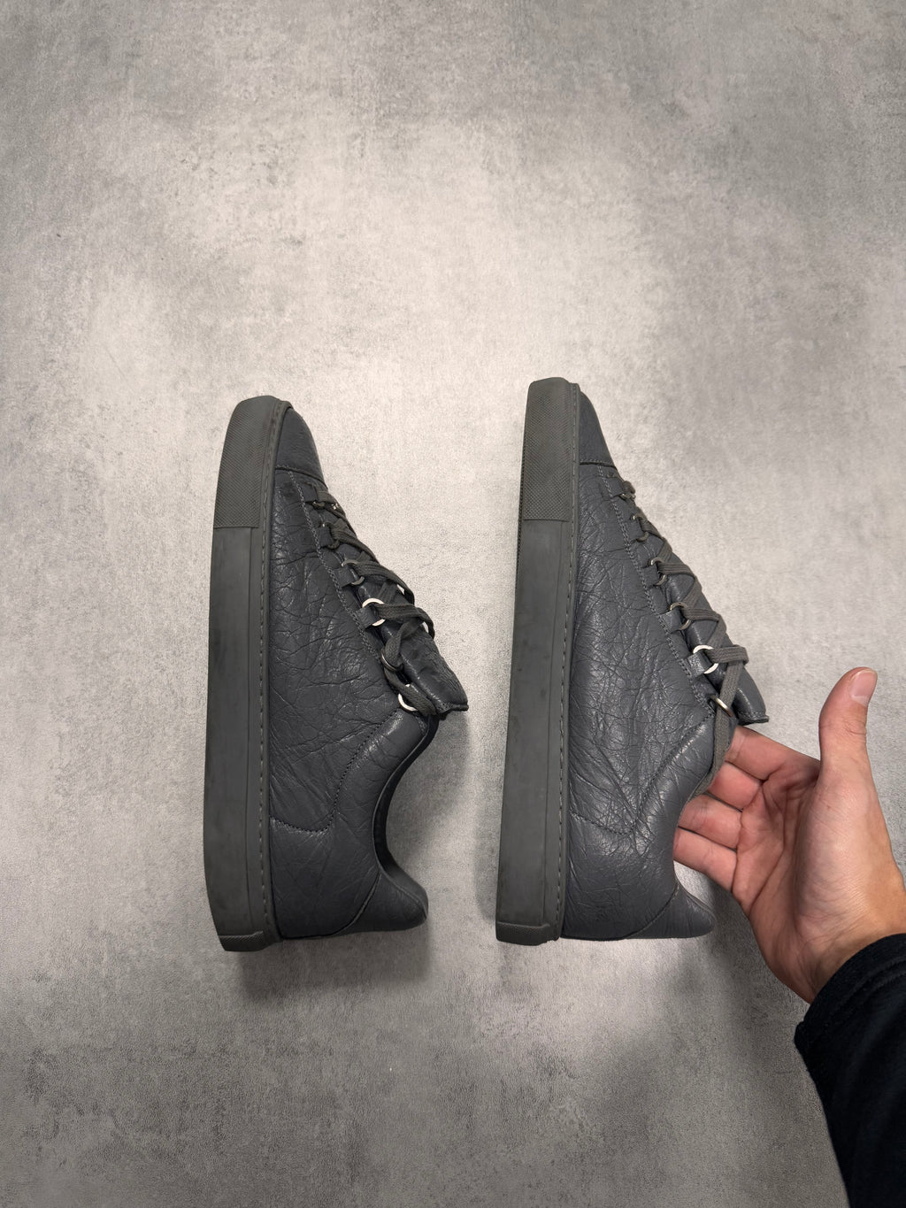 Balenciaga Arena Low Grey Cracked Leather Sneakers