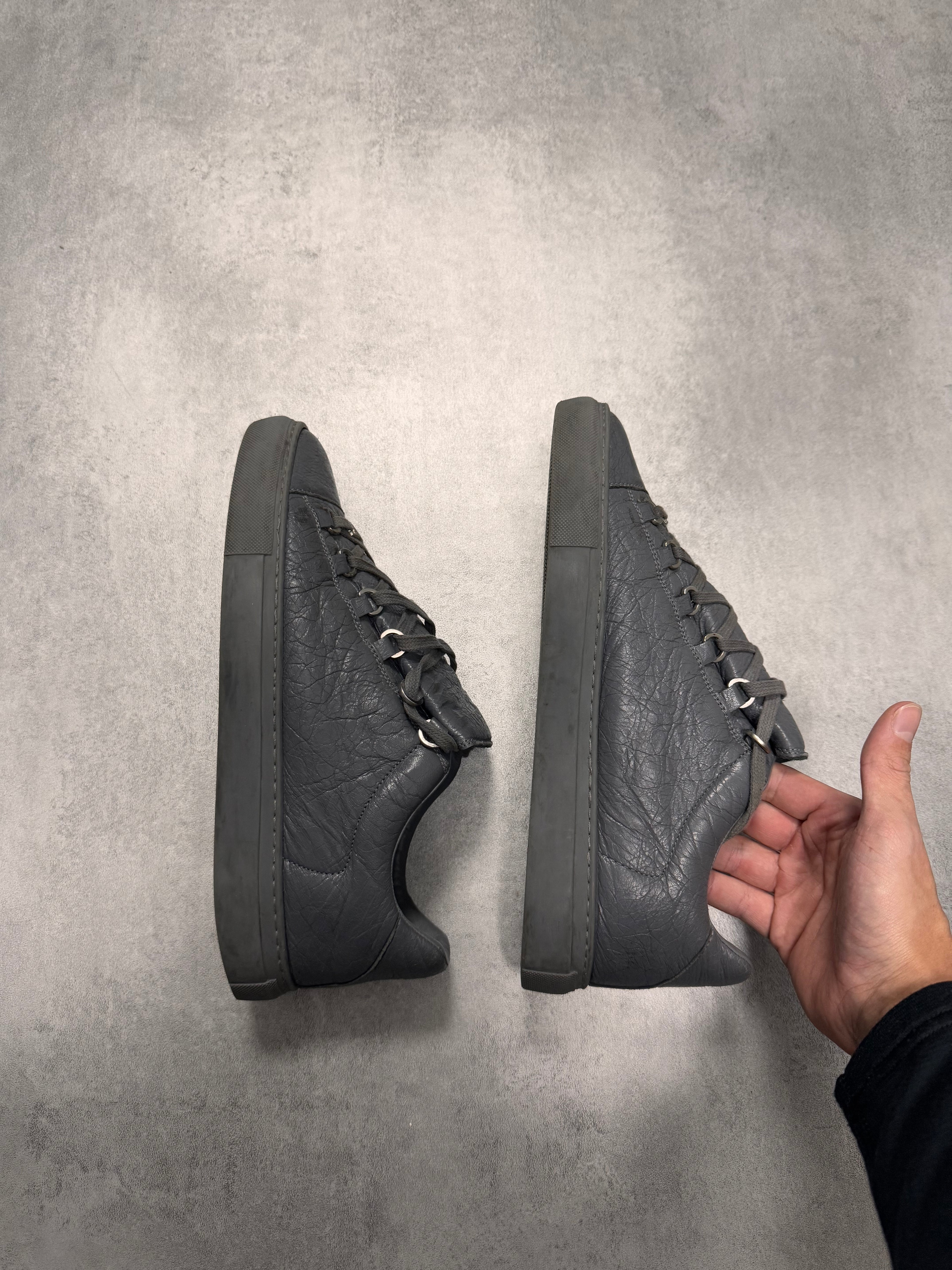 Balenciaga Arena Low Grey Cracked Leather Sneakers