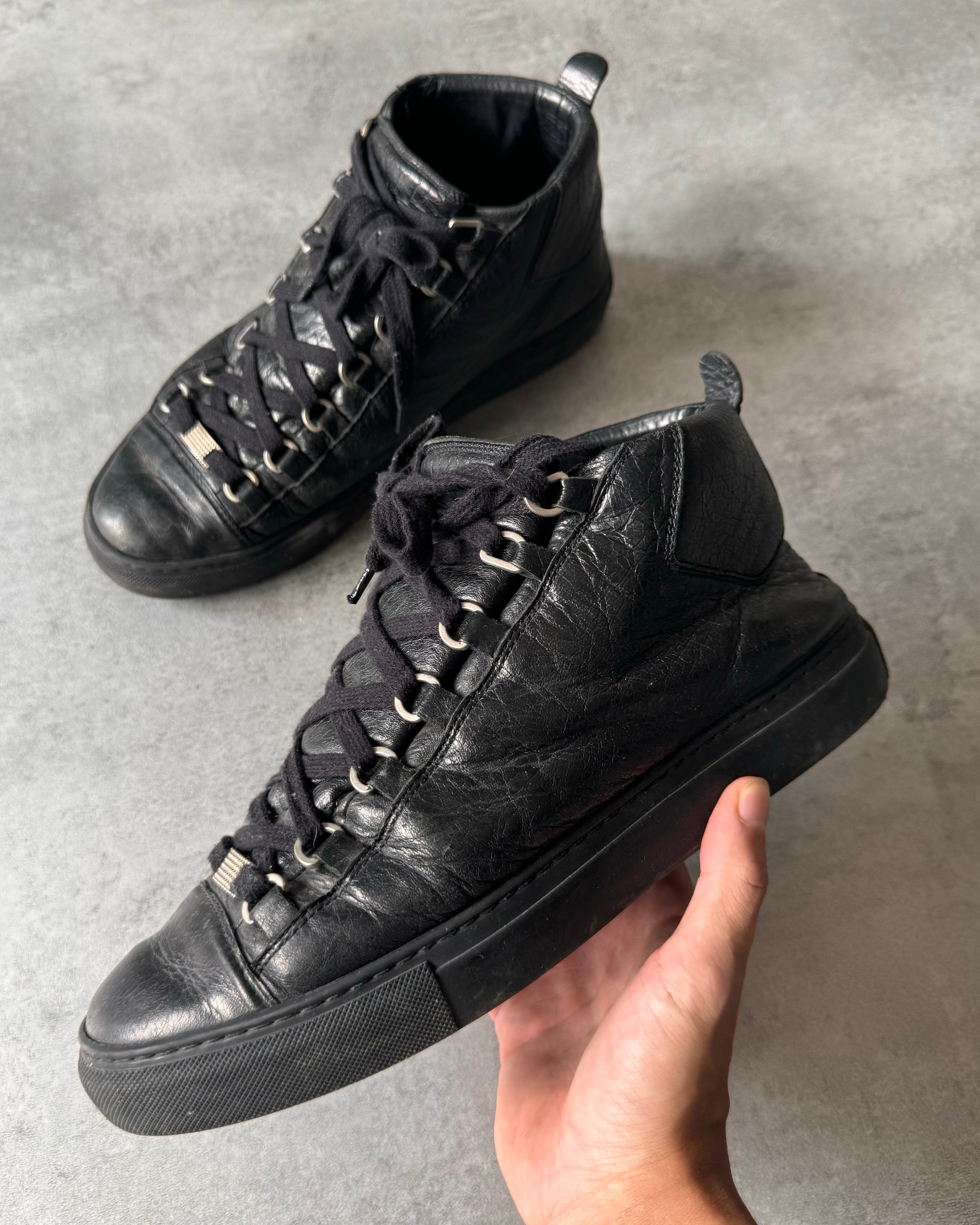 Balenciaga Arena High Black Cracked Leather Sneakers