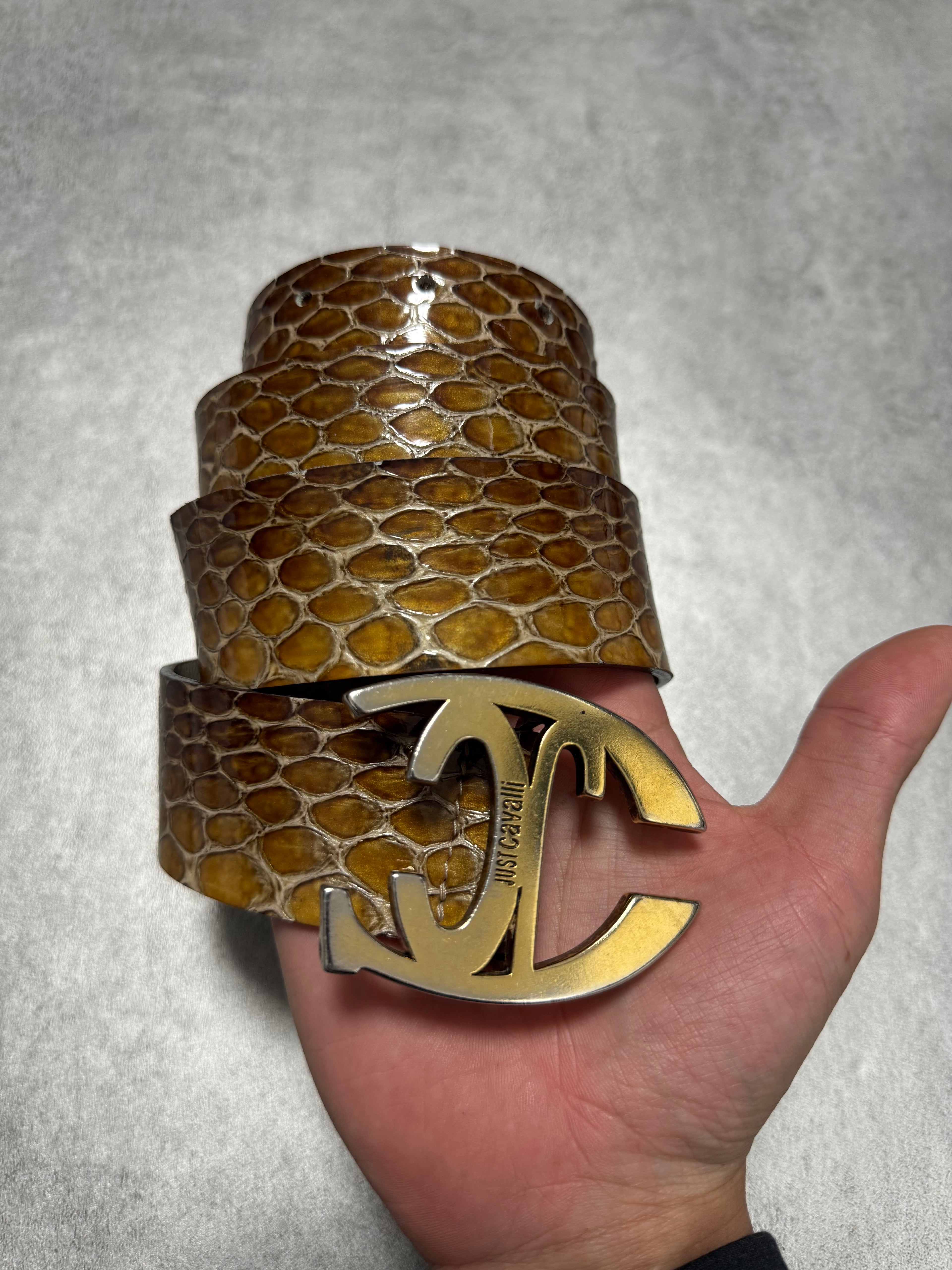 Cavalli Yellow Python Effect Leather Belt